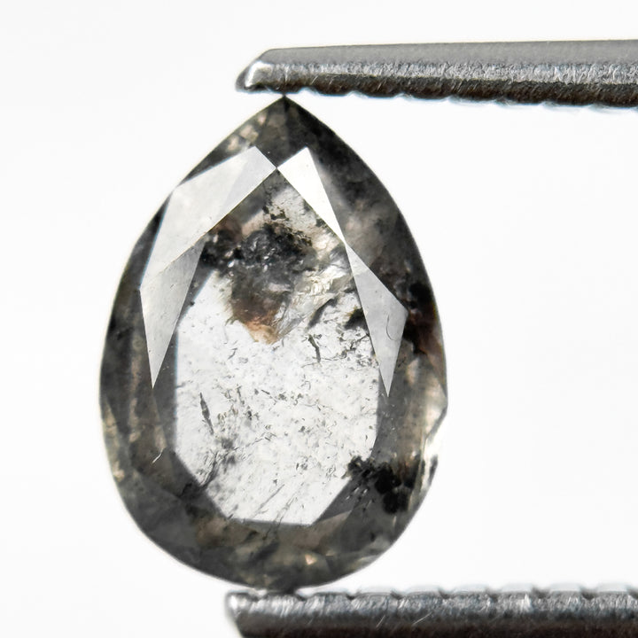 1.02 Ct Pear Rose Cut Grey Natural Salt and Pepper Diamond