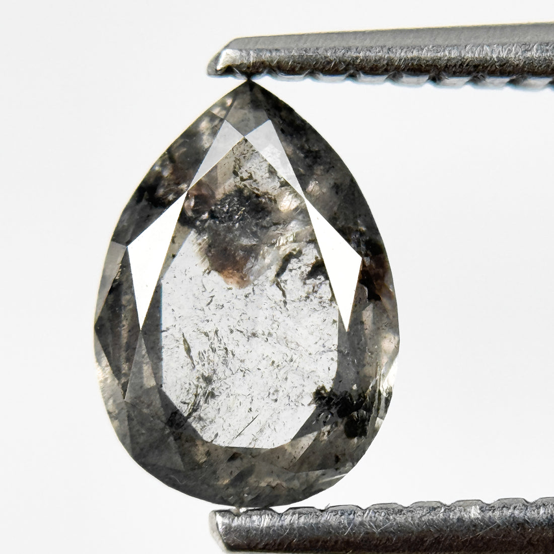 1.02 Ct Pear Rose Cut Grey Natural Salt and Pepper Diamond
