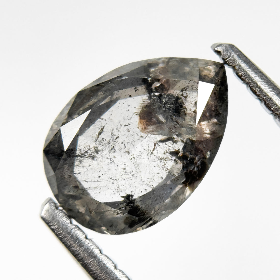 1.02 Ct Pear Rose Cut Grey Natural Salt and Pepper Diamond