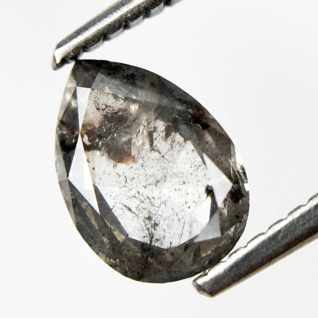 1.02 Ct Pear Rose Cut Grey Natural Salt and Pepper Diamond