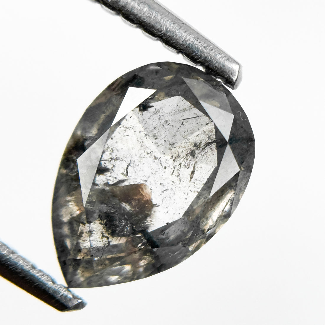 1.02 Ct Pear Rose Cut Grey Natural Salt and Pepper Diamond