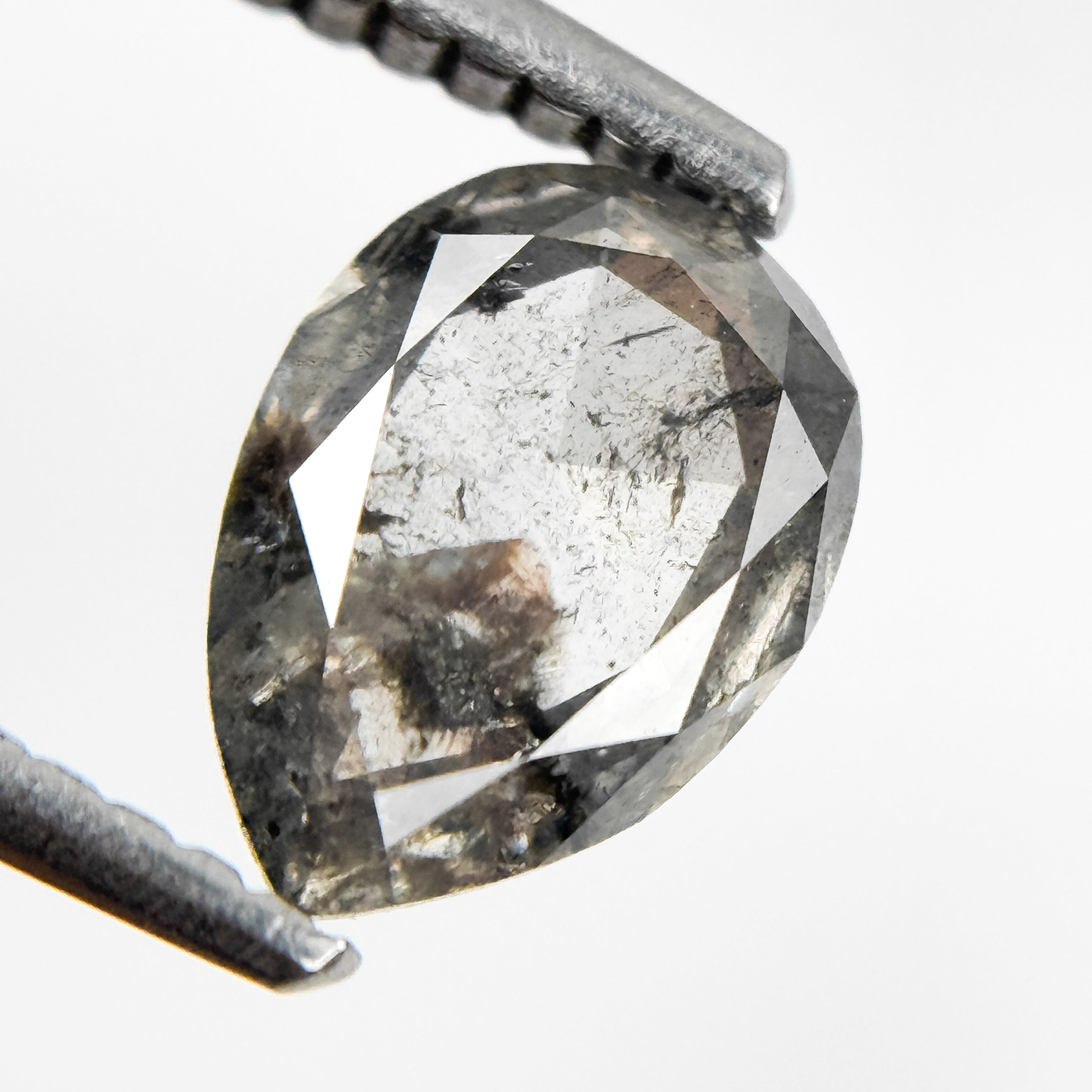 1.02 Ct Pear Rose Cut Grey Natural Salt and Pepper Diamond