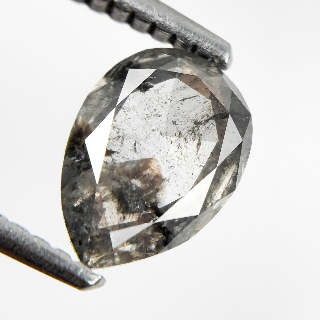1.02 Ct Pear Rose Cut Grey Natural Salt and Pepper Diamond