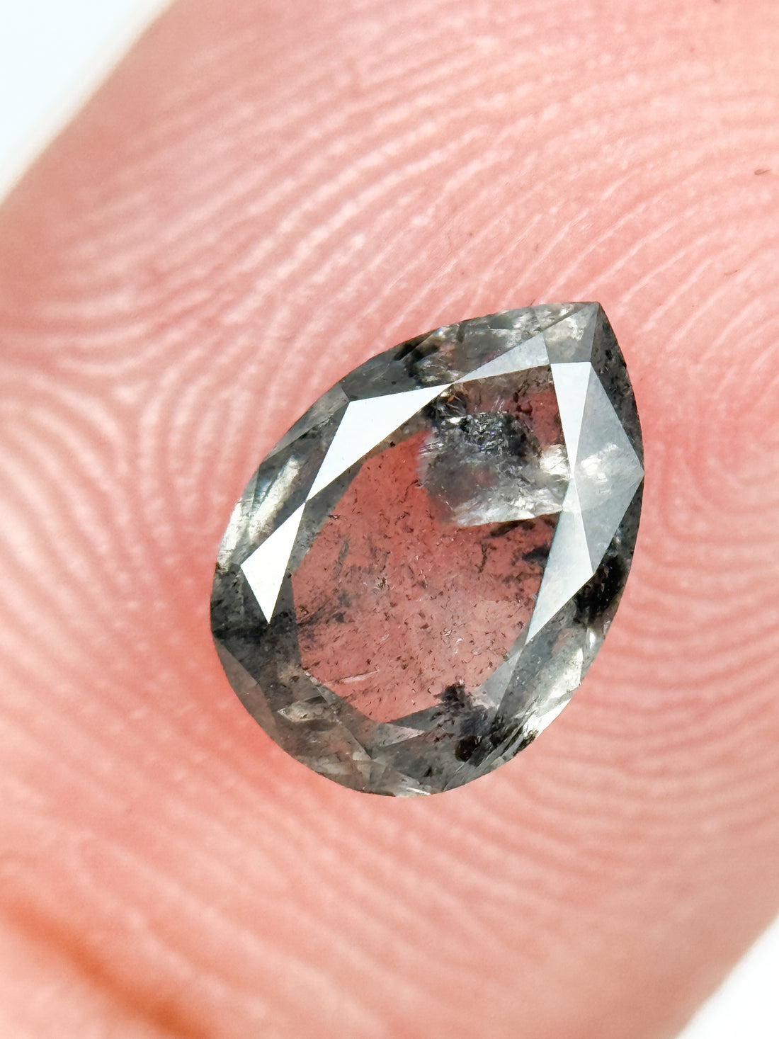 1.02 Ct Pear Rose Cut Grey Natural Salt and Pepper Diamond