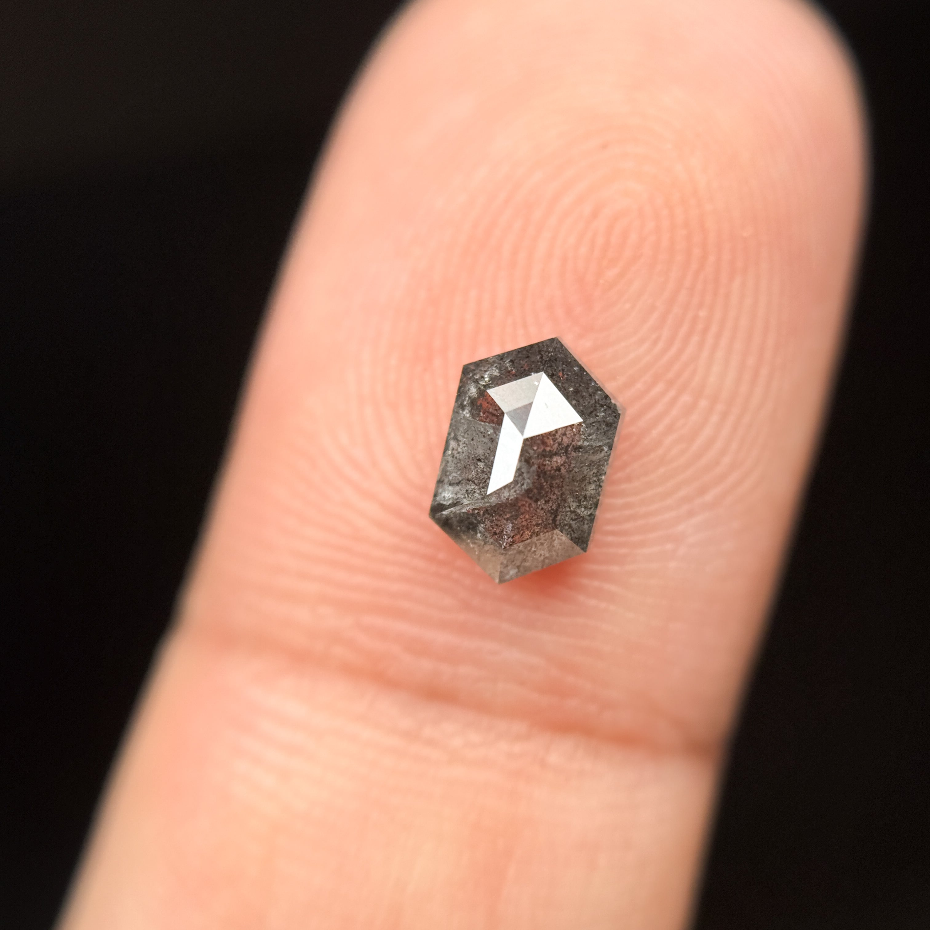 0.98 Ct Hexagon Rose Cut Grey Natural Galaxy Diamond