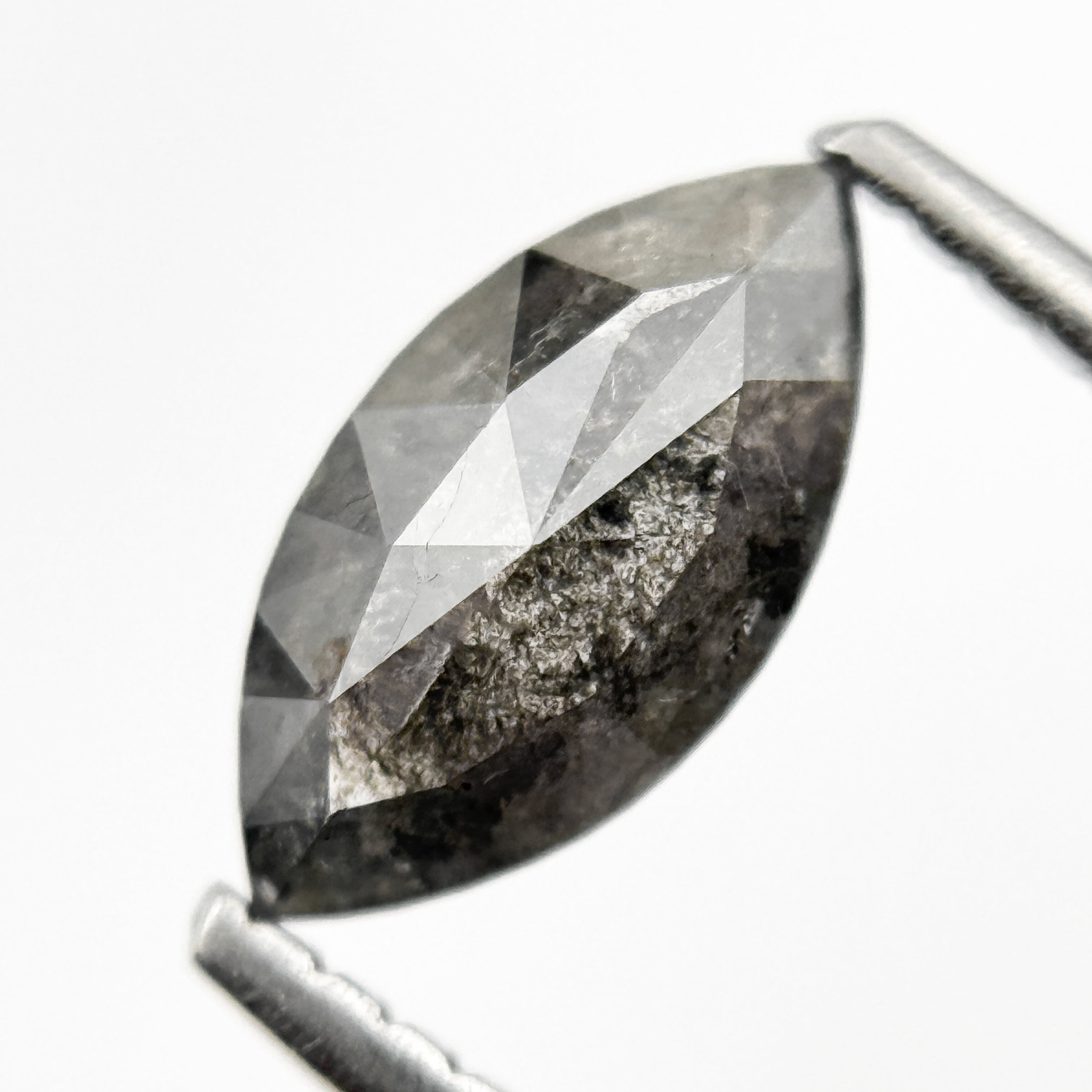 0.82 Ct Marquise Rose Cut Grey Natural Salt and Pepper Diamond