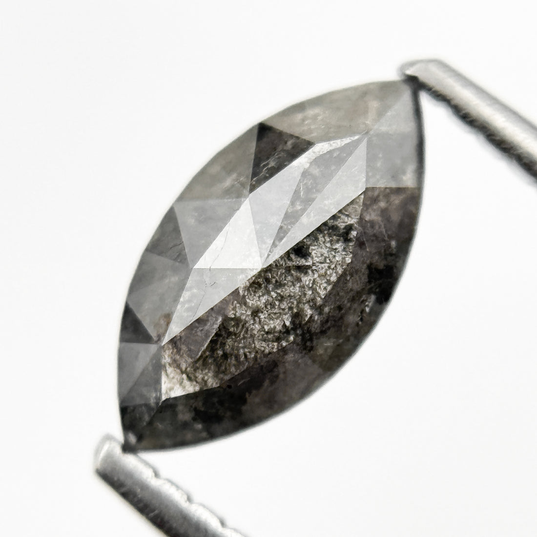 0.82 Ct Marquise Rose Cut Grey Natural Salt and Pepper Diamond