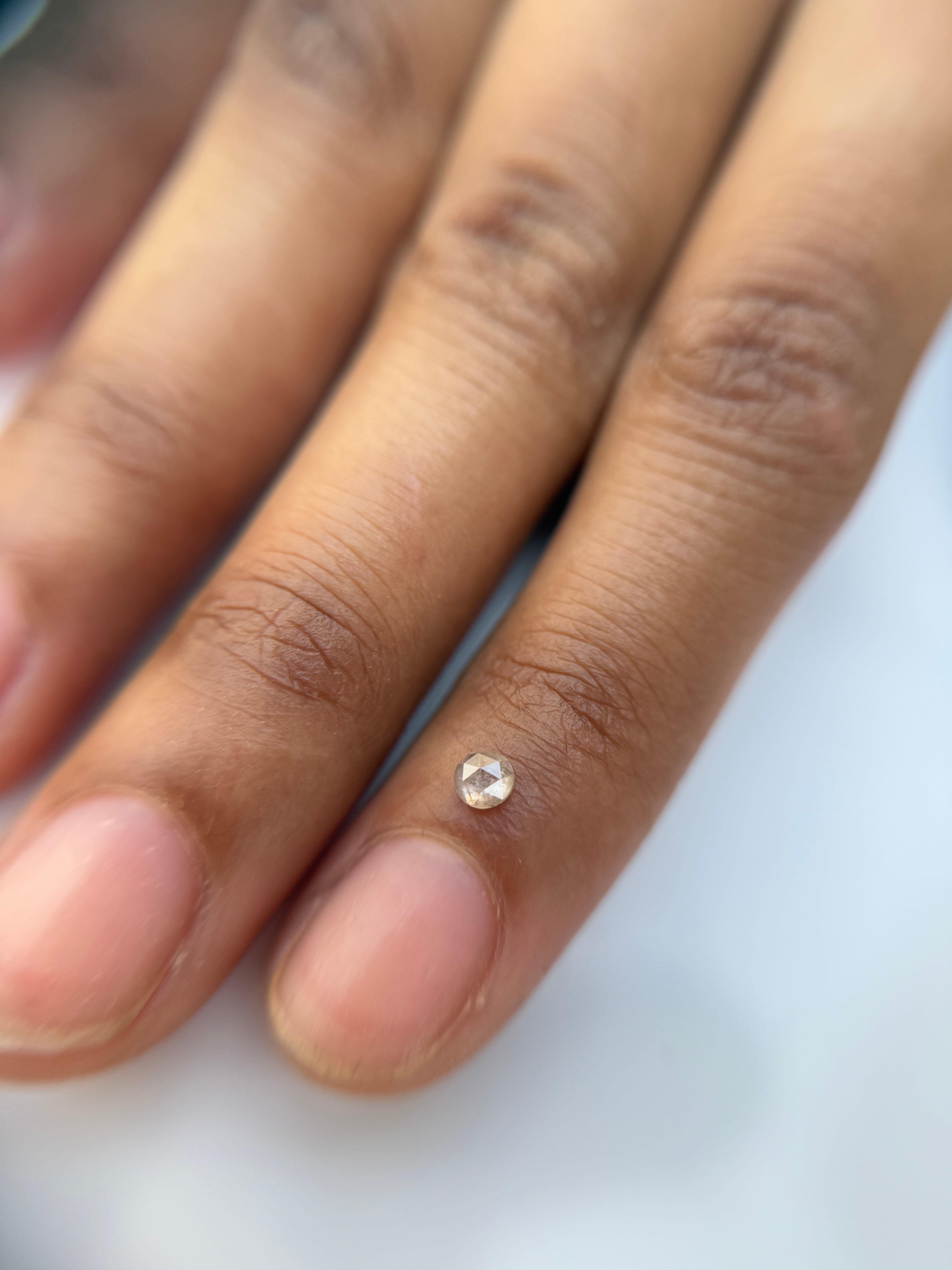 0.20 Ct Round Rose Cut Milky White Natural Salt and Pepper Diamond