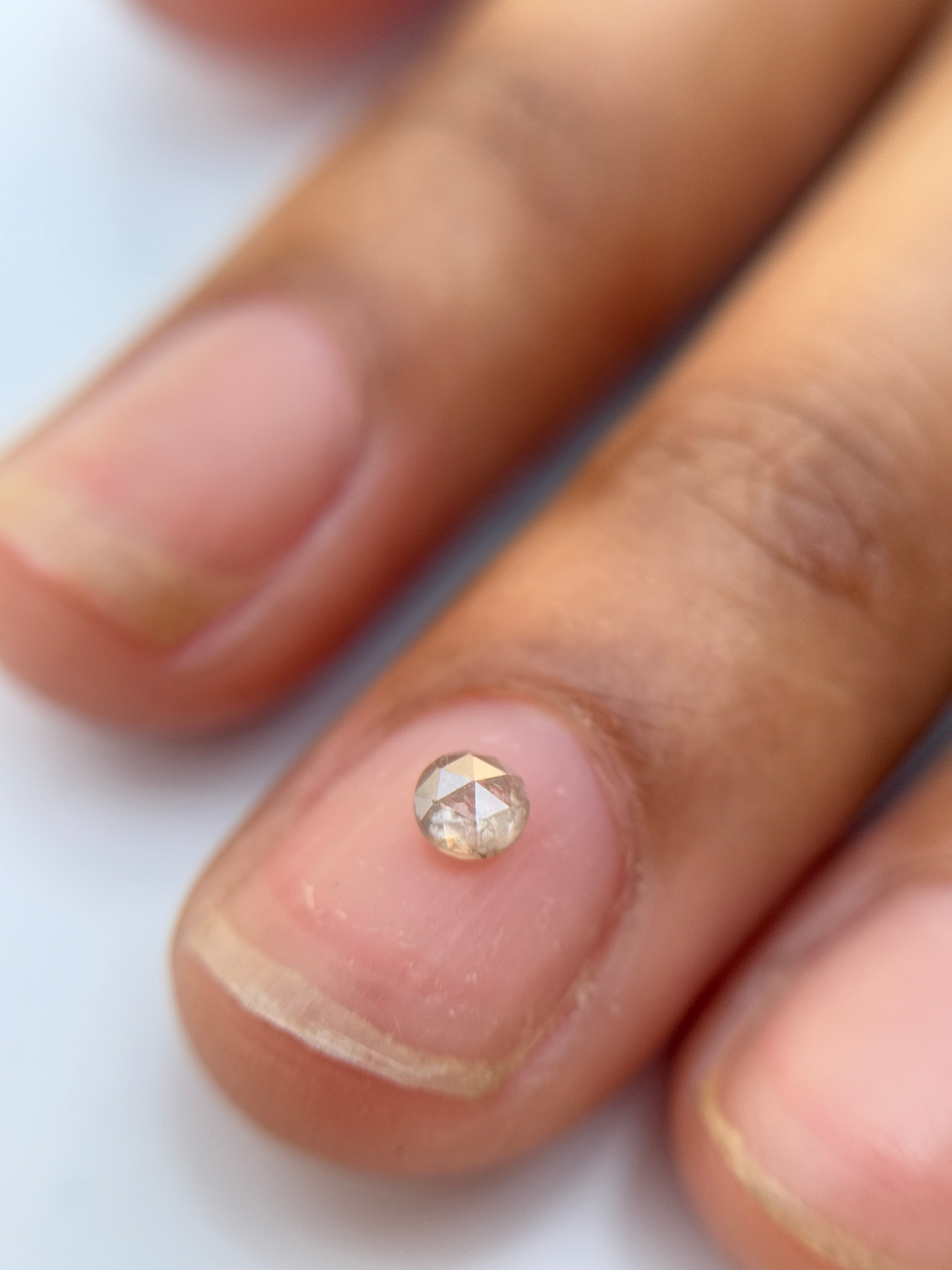 0.20 Ct Round Rose Cut Milky White Natural Salt and Pepper Diamond