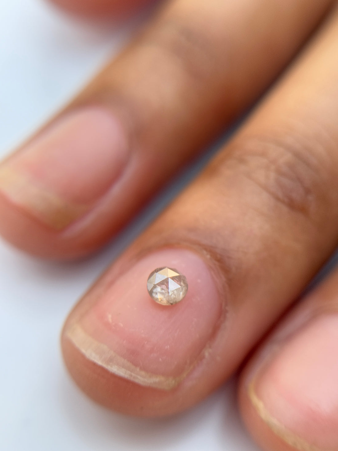 0.20 Ct Round Rose Cut Milky White Natural Salt and Pepper Diamond