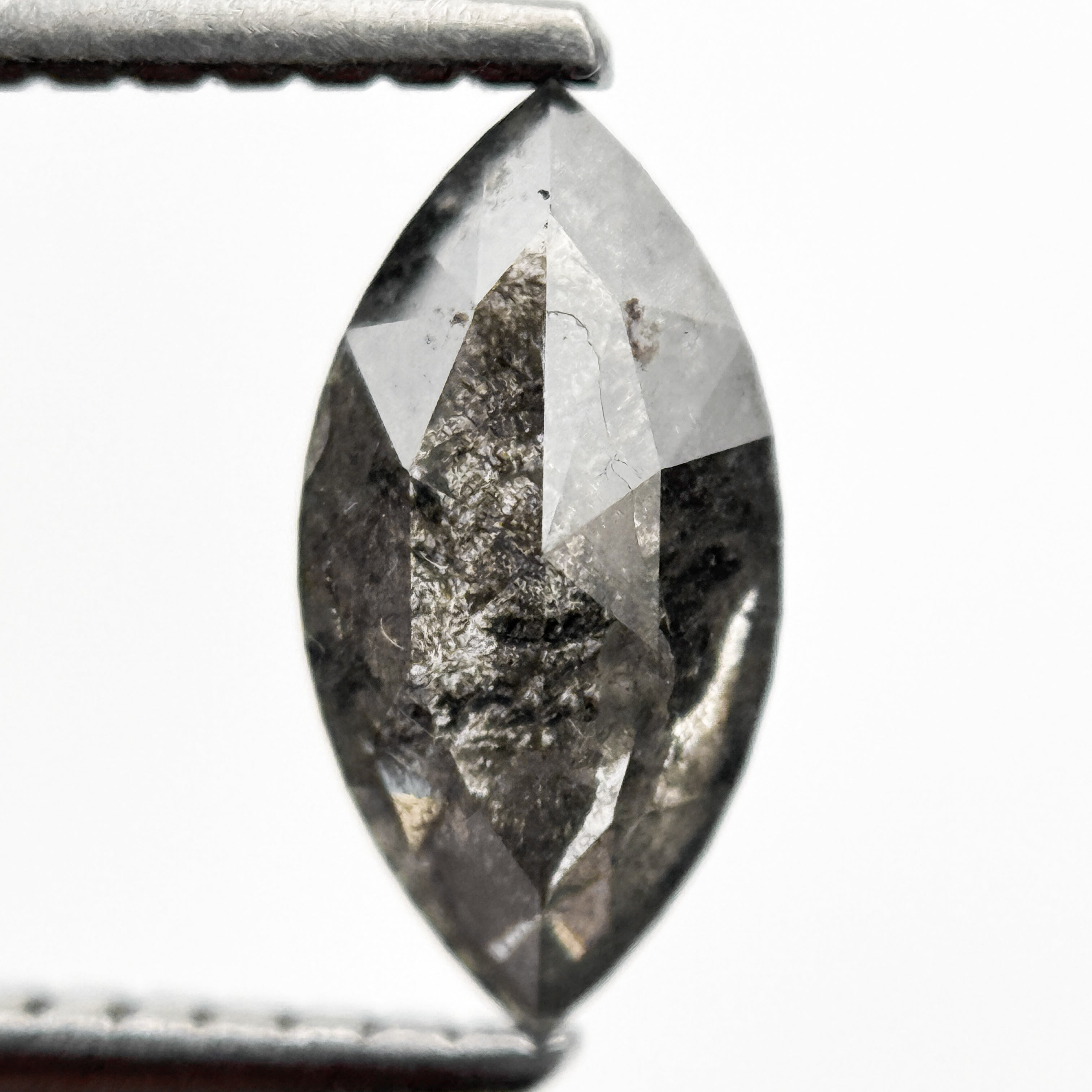0.82 Ct Marquise Rose Cut Grey Natural Salt and Pepper Diamond