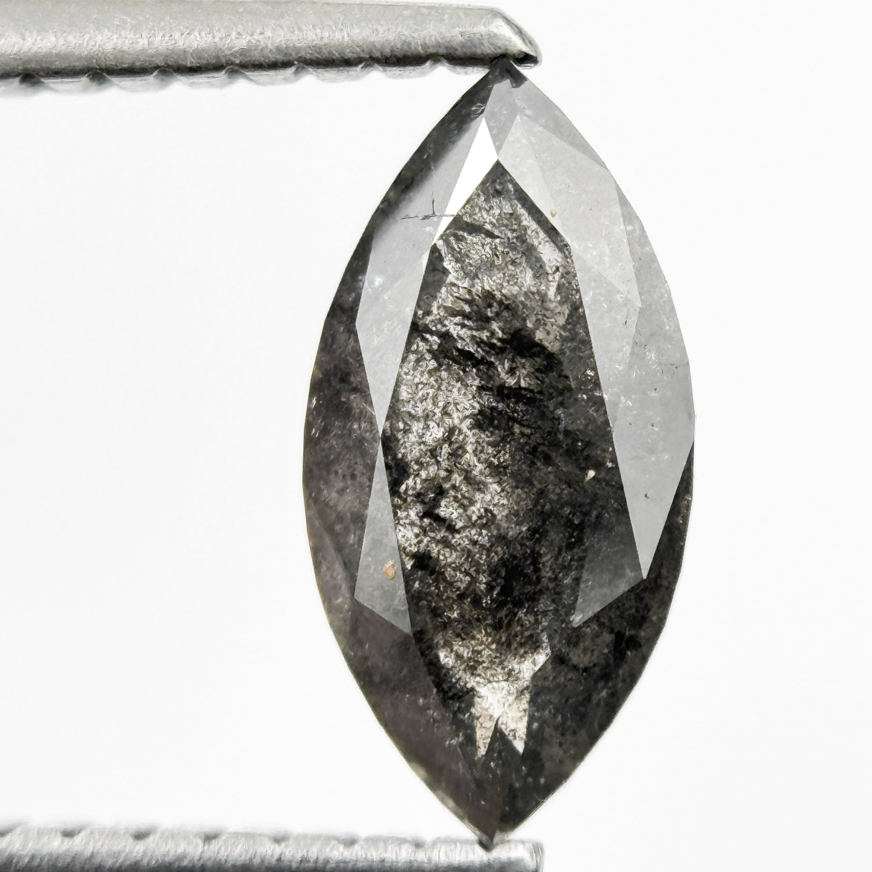 0.82 Ct Marquise Rose Cut Grey Natural Salt and Pepper Diamond
