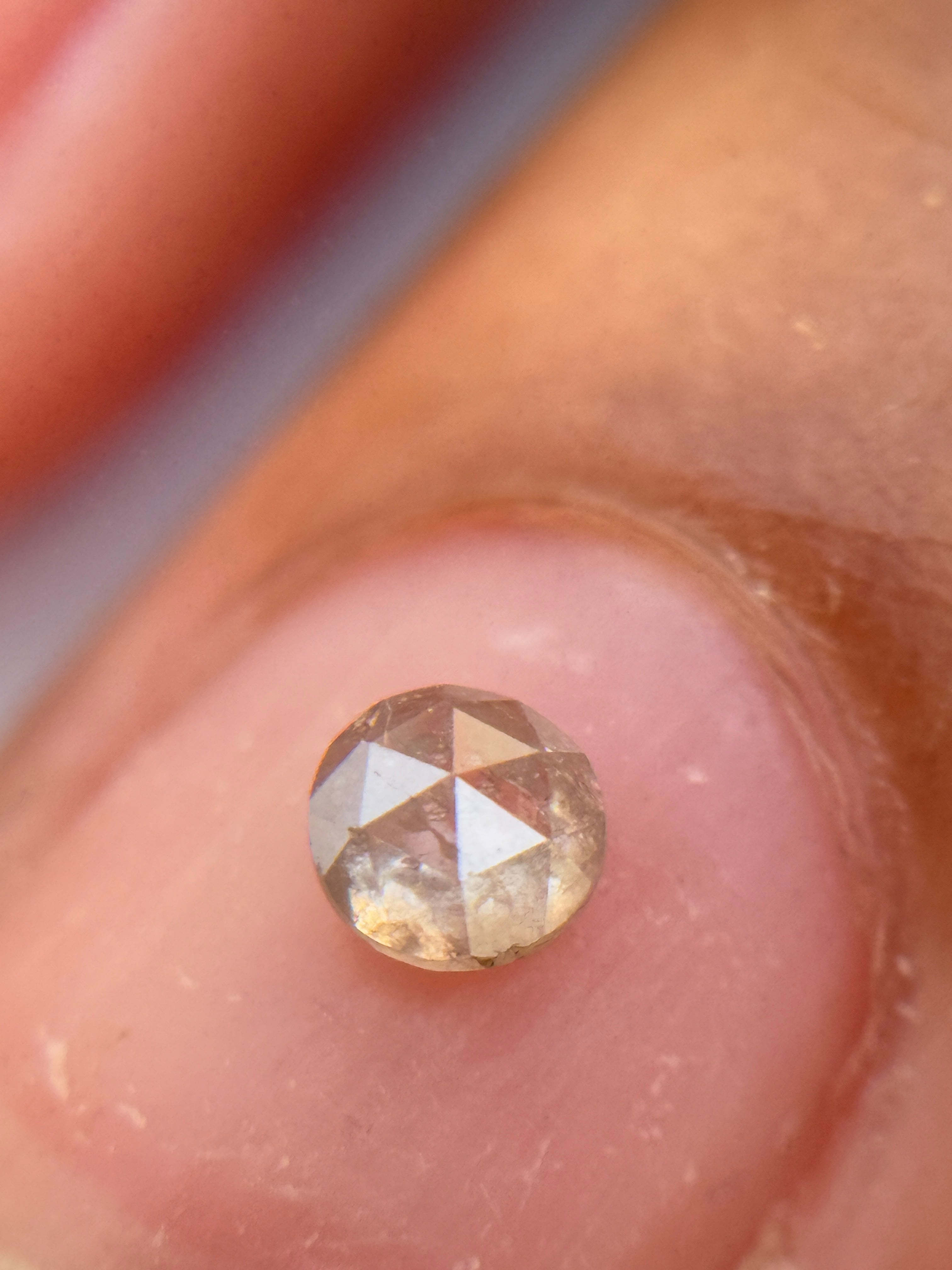 0.20 Ct Round Rose Cut Milky White Natural Salt and Pepper Diamond