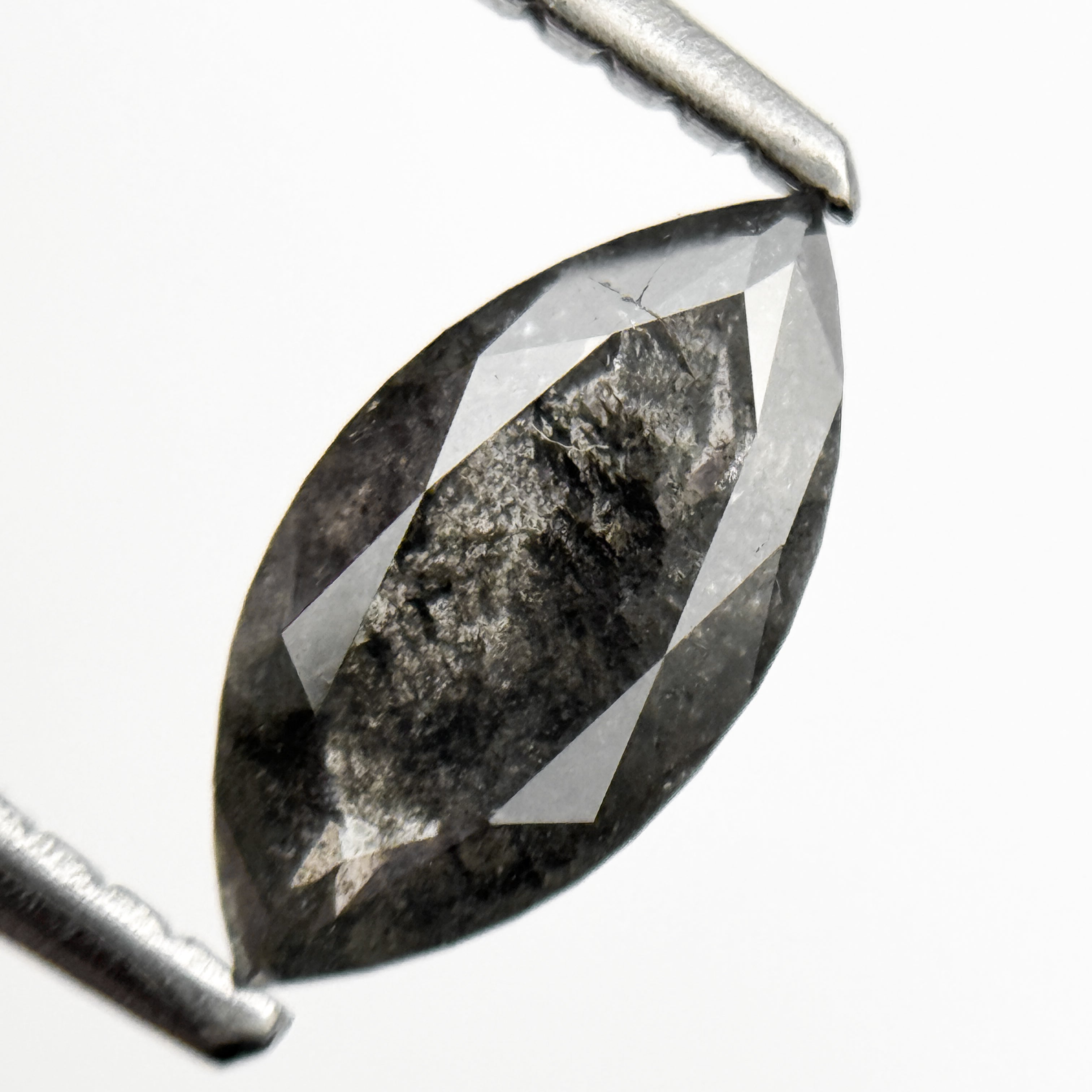 0.82 Ct Marquise Rose Cut Grey Natural Salt and Pepper Diamond