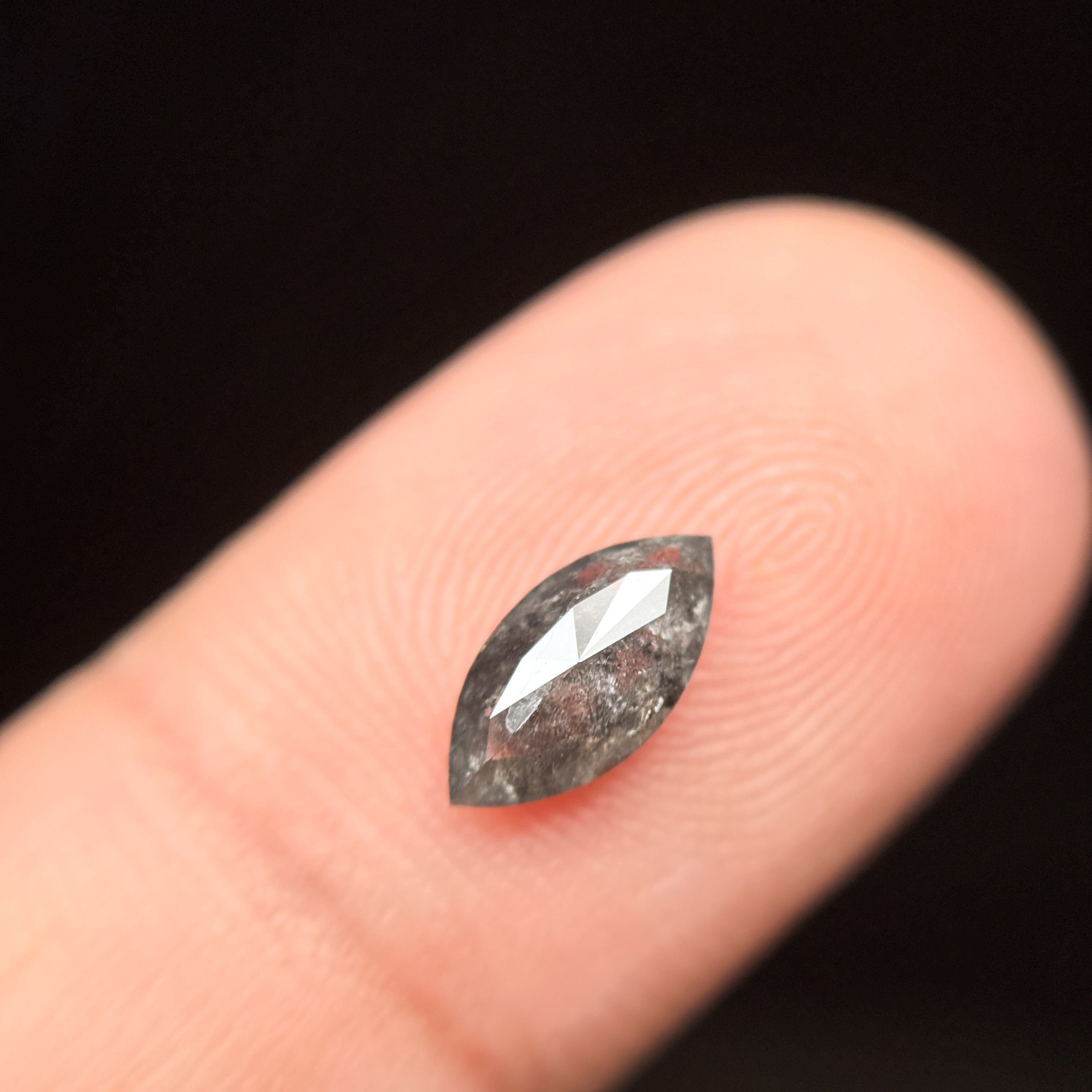 0.82 Ct Marquise Rose Cut Grey Natural Salt and Pepper Diamond