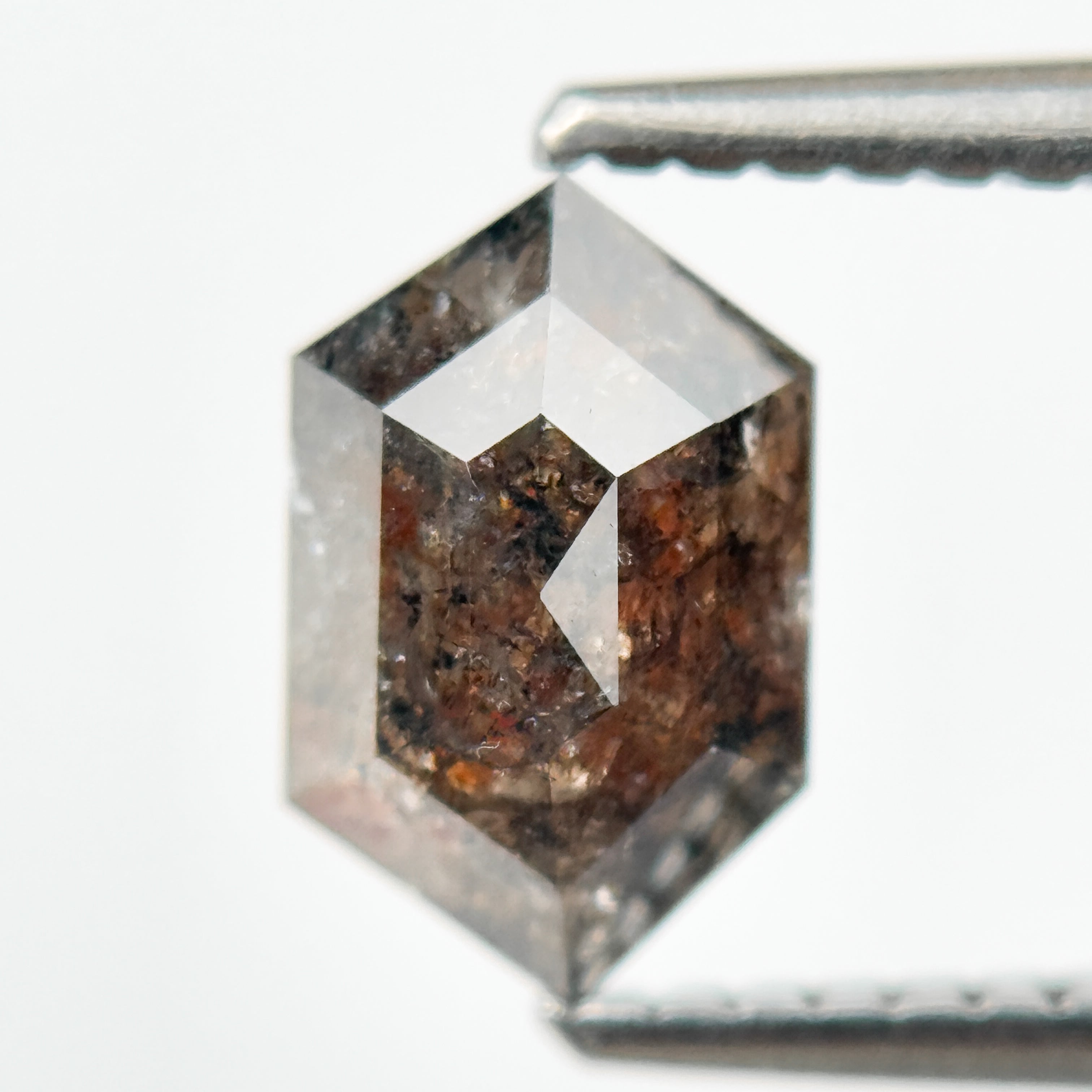 1.66 Ct Hexagon Rose Cut Red Natural Salt and Pepper Diamond