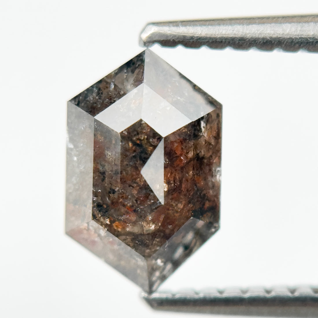 1.66 Ct Hexagon Rose Cut Red Natural Salt and Pepper Diamond