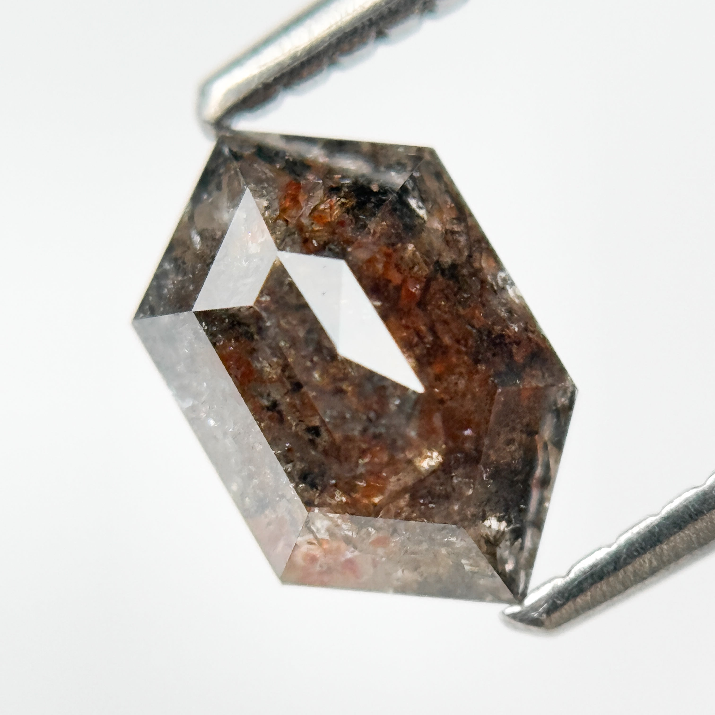 1.66 Ct Hexagon Rose Cut Red Natural Salt and Pepper Diamond