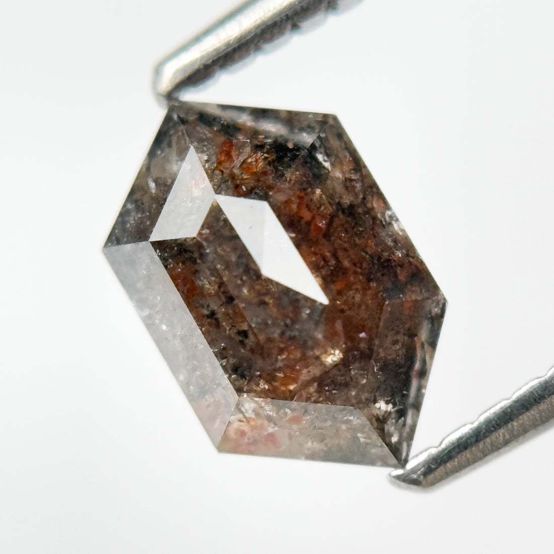 1.66 Ct Hexagon Rose Cut Red Natural Salt and Pepper Diamond