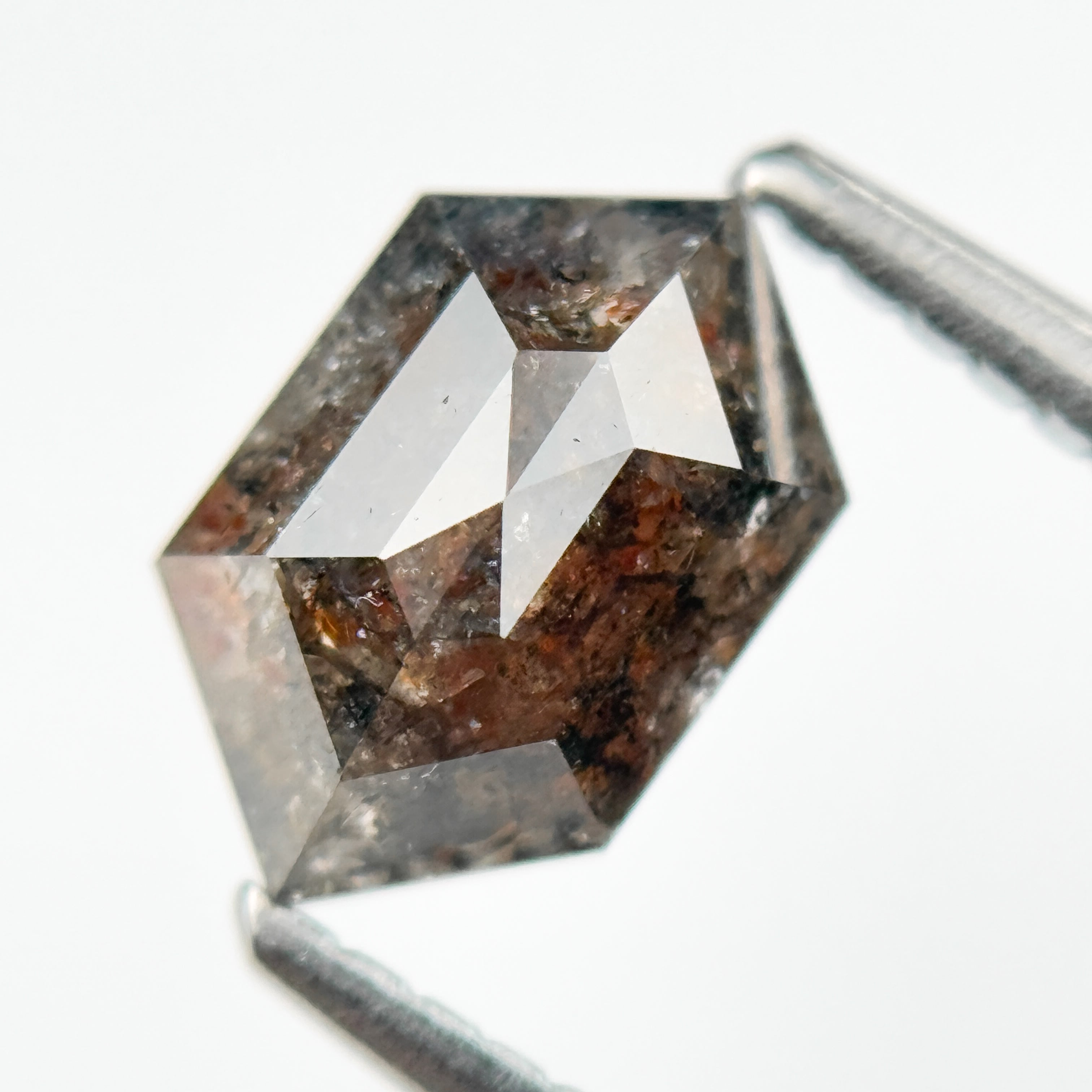 1.66 Ct Hexagon Rose Cut Red Natural Salt and Pepper Diamond