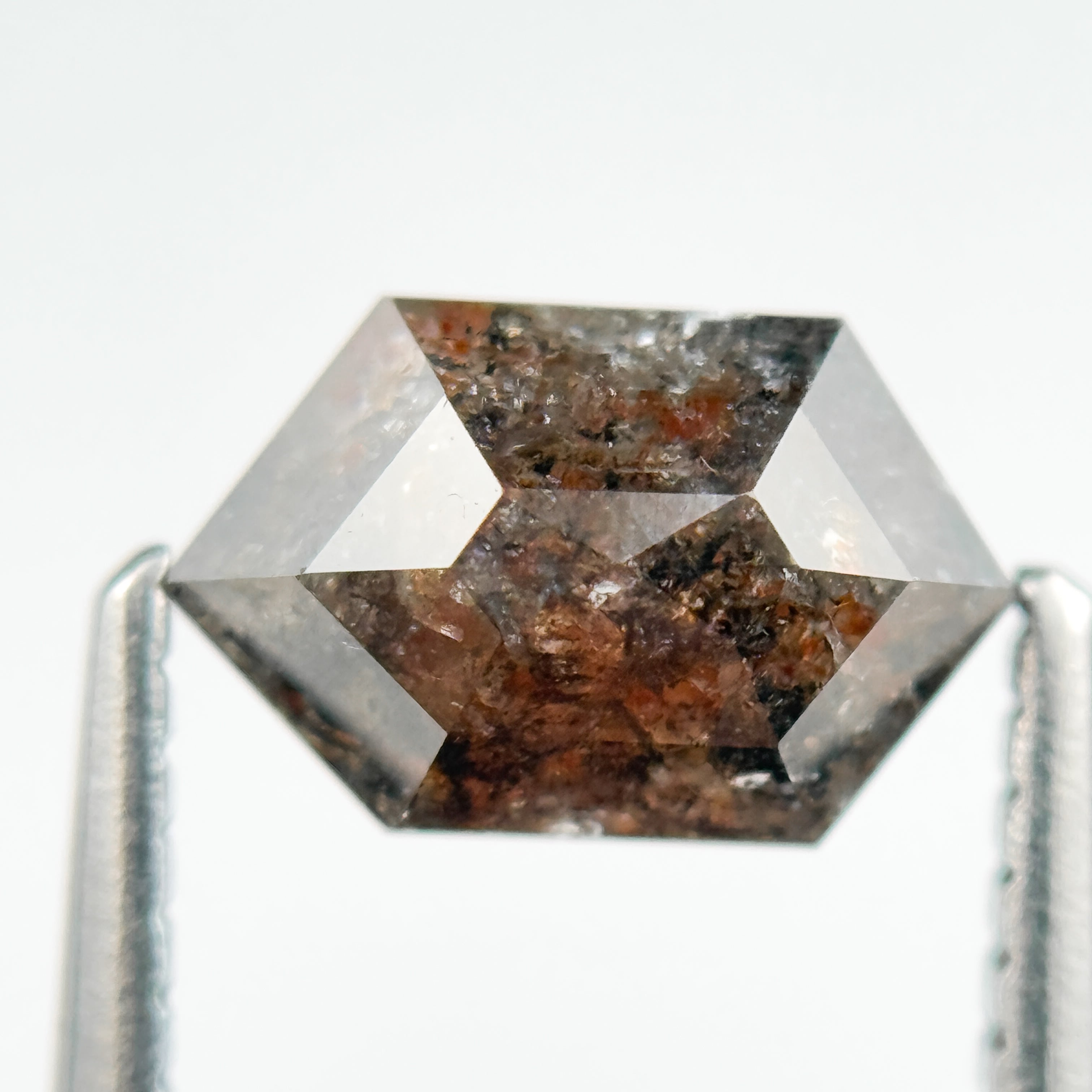 1.66 Ct Hexagon Rose Cut Red Natural Salt and Pepper Diamond