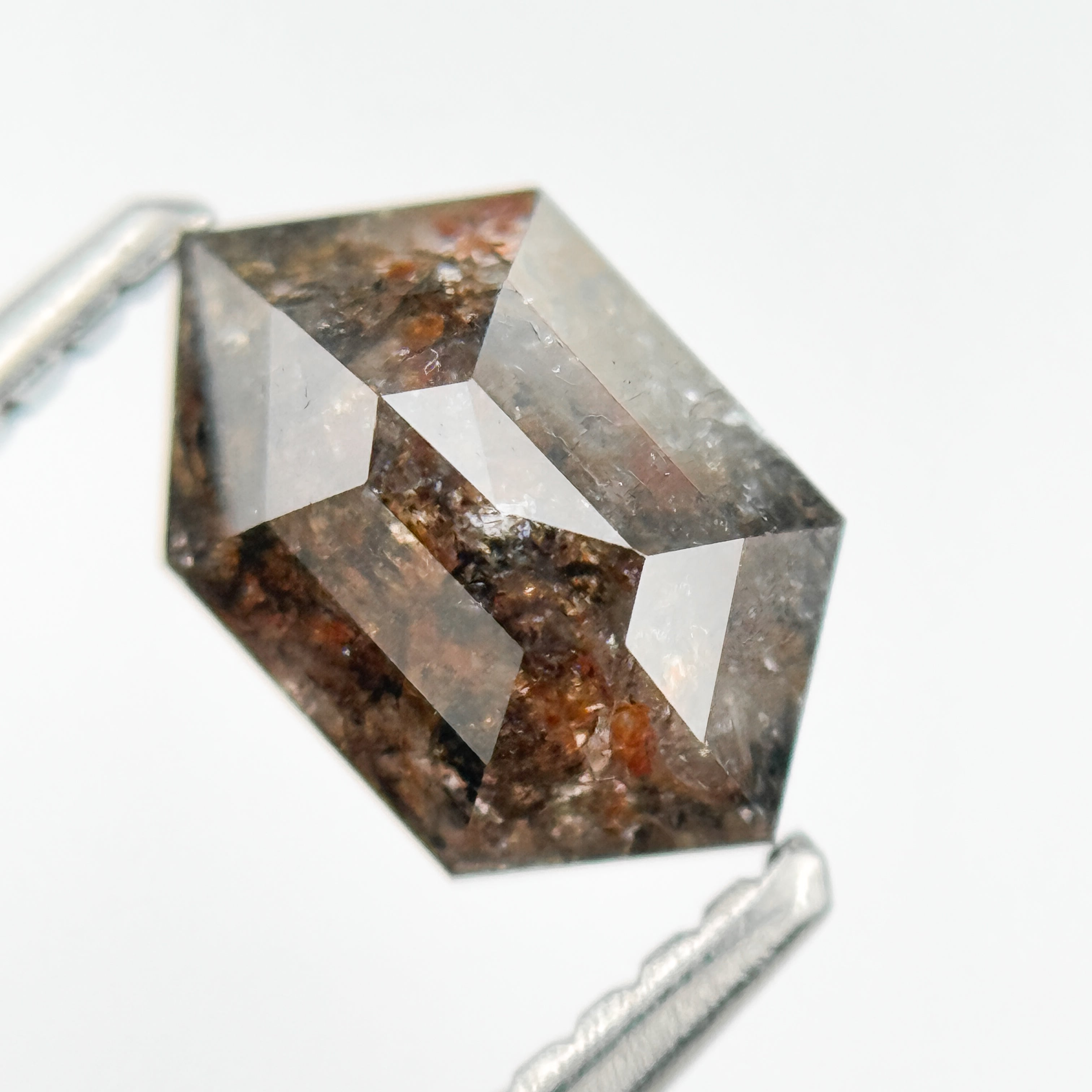 1.66 Ct Hexagon Rose Cut Red Natural Salt and Pepper Diamond