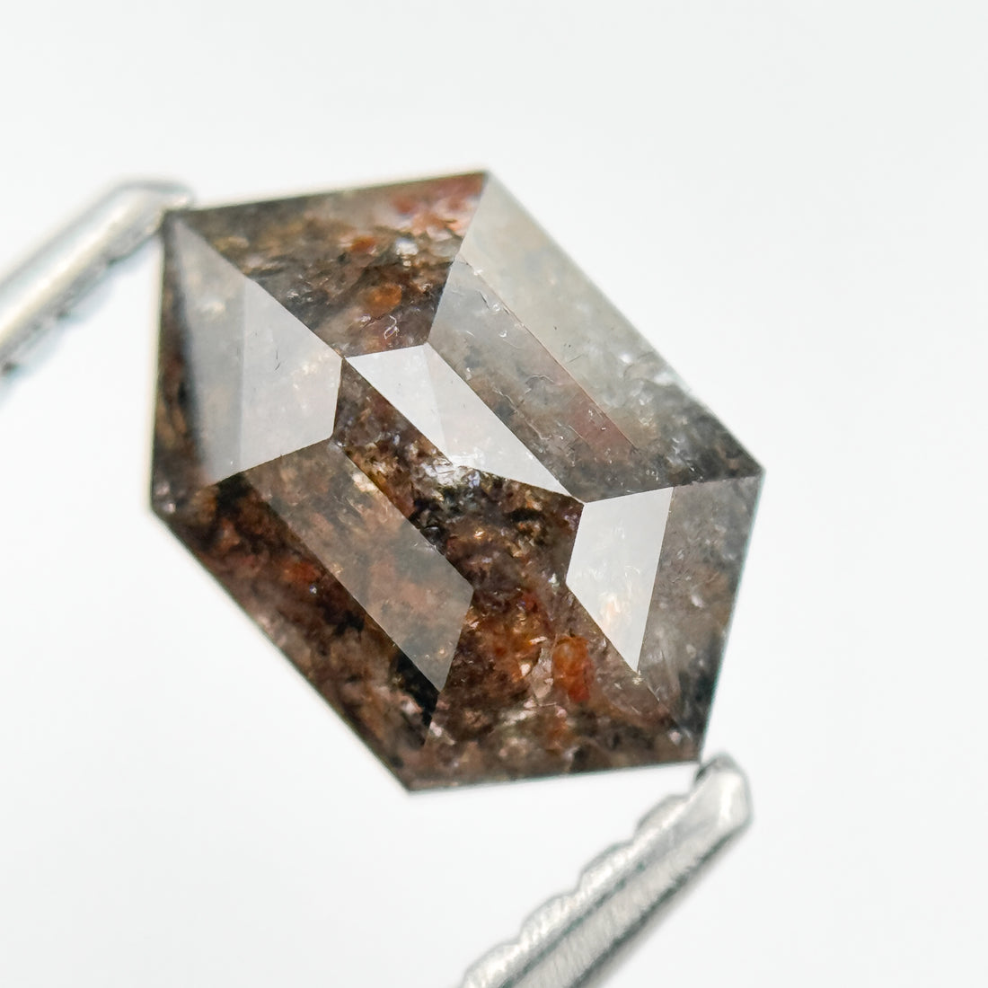1.66 Ct Hexagon Rose Cut Red Natural Salt and Pepper Diamond