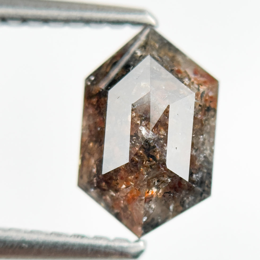 1.66 Ct Hexagon Rose Cut Red Natural Salt and Pepper Diamond