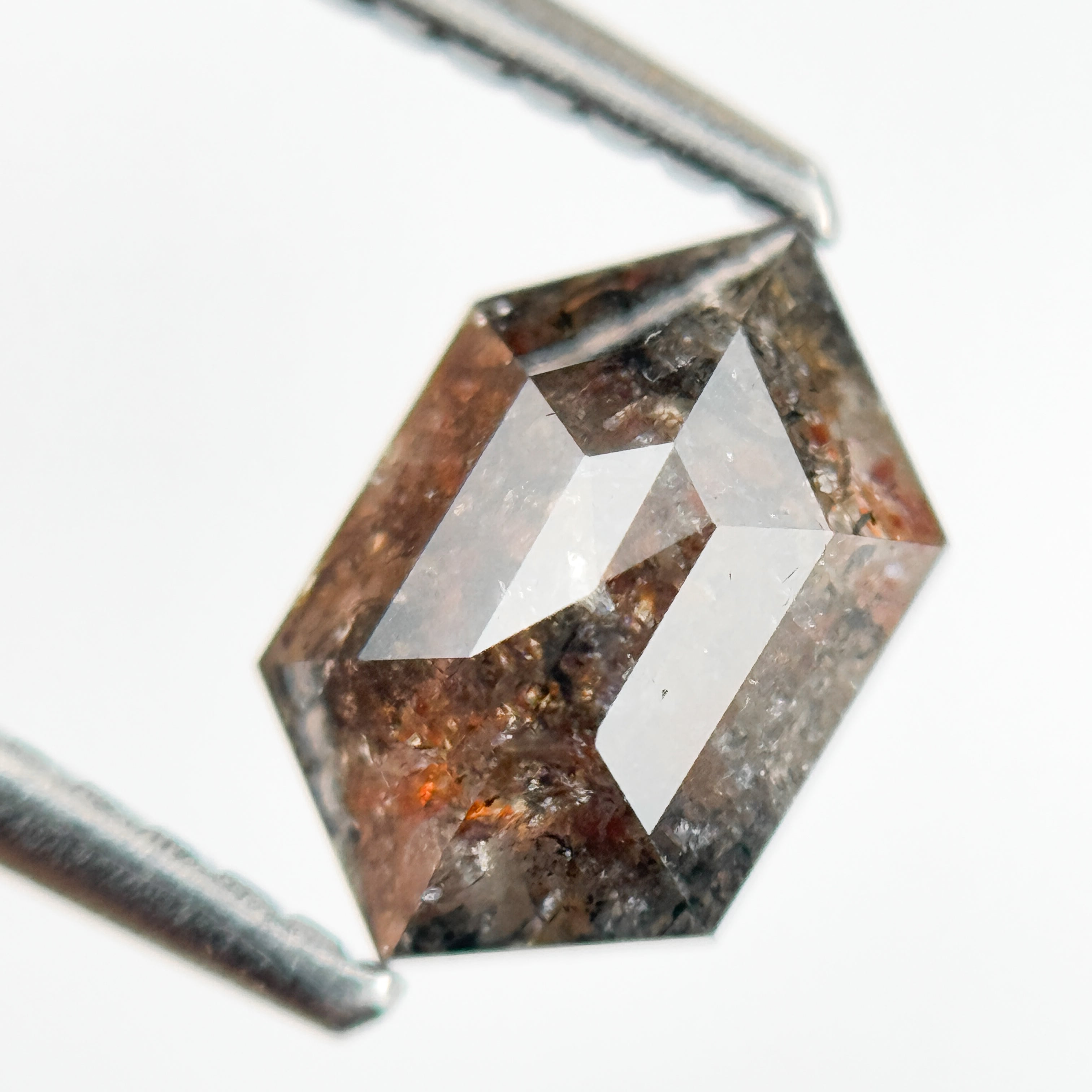1.66 Ct Hexagon Rose Cut Red Natural Salt and Pepper Diamond