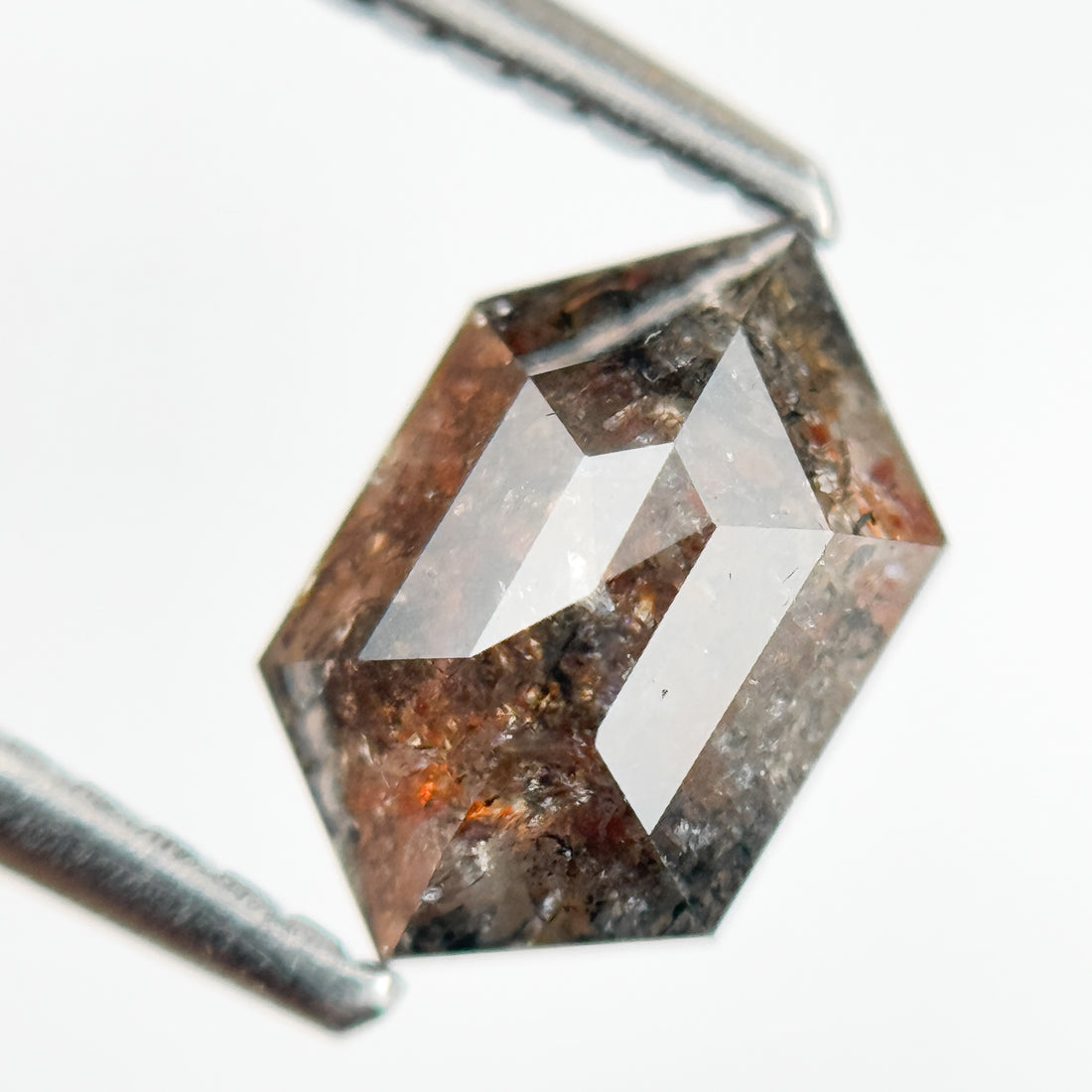 1.66 Ct Hexagon Rose Cut Red Natural Salt and Pepper Diamond