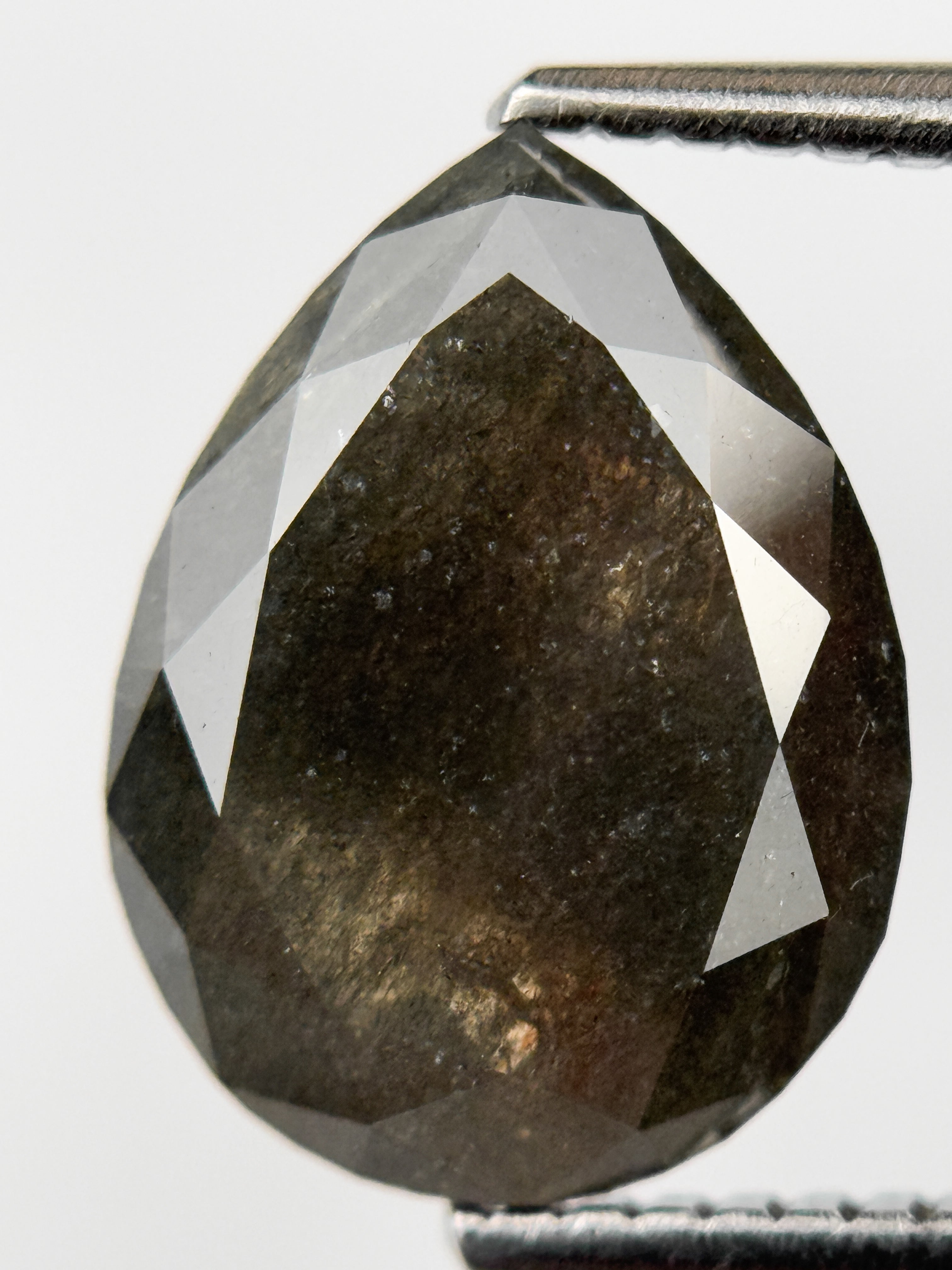 3.37 Ct Pear Rose Cut Grey Natural Salt and Pepper Diamond