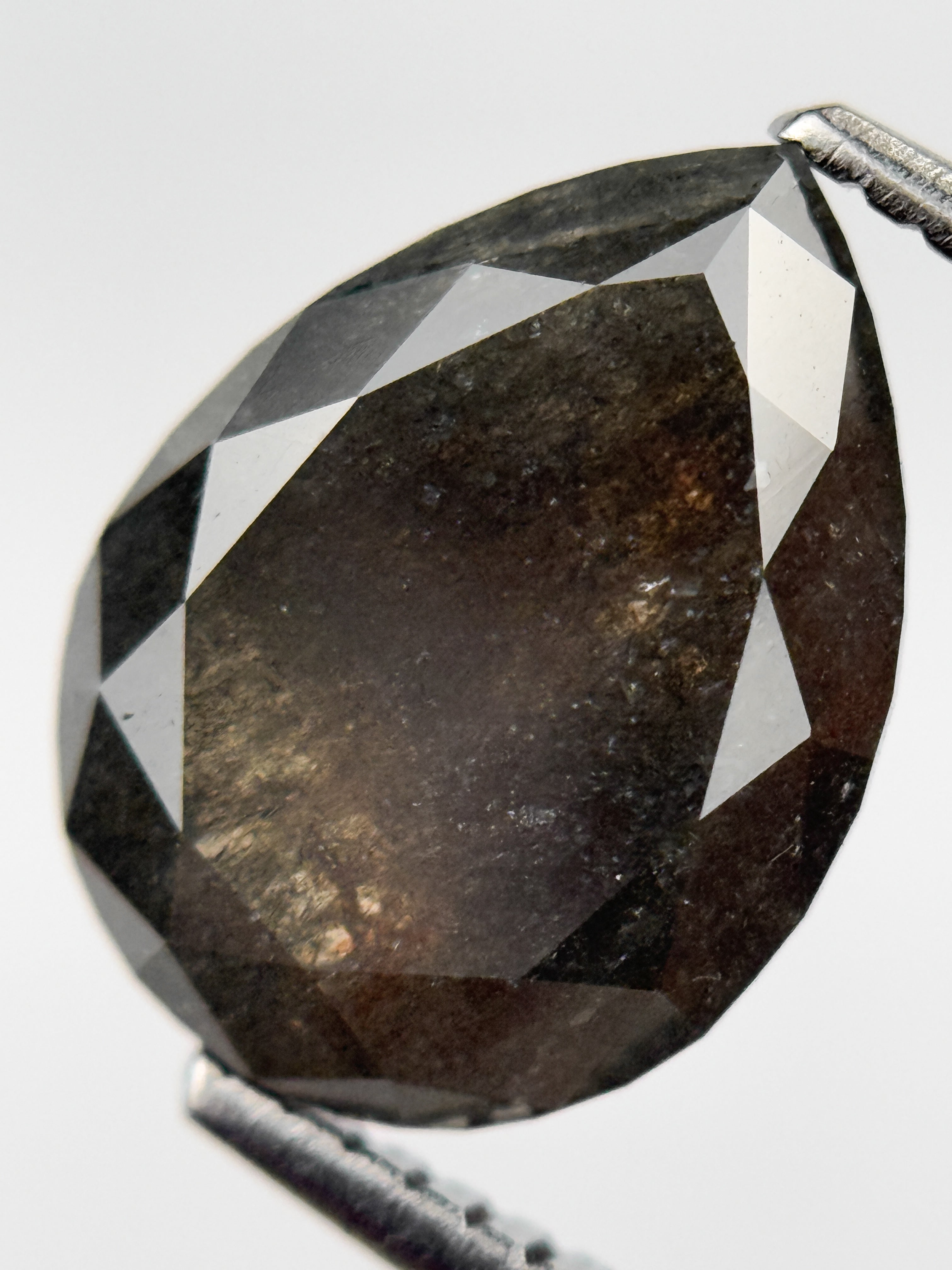 3.37 Ct Pear Rose Cut Grey Natural Salt and Pepper Diamond