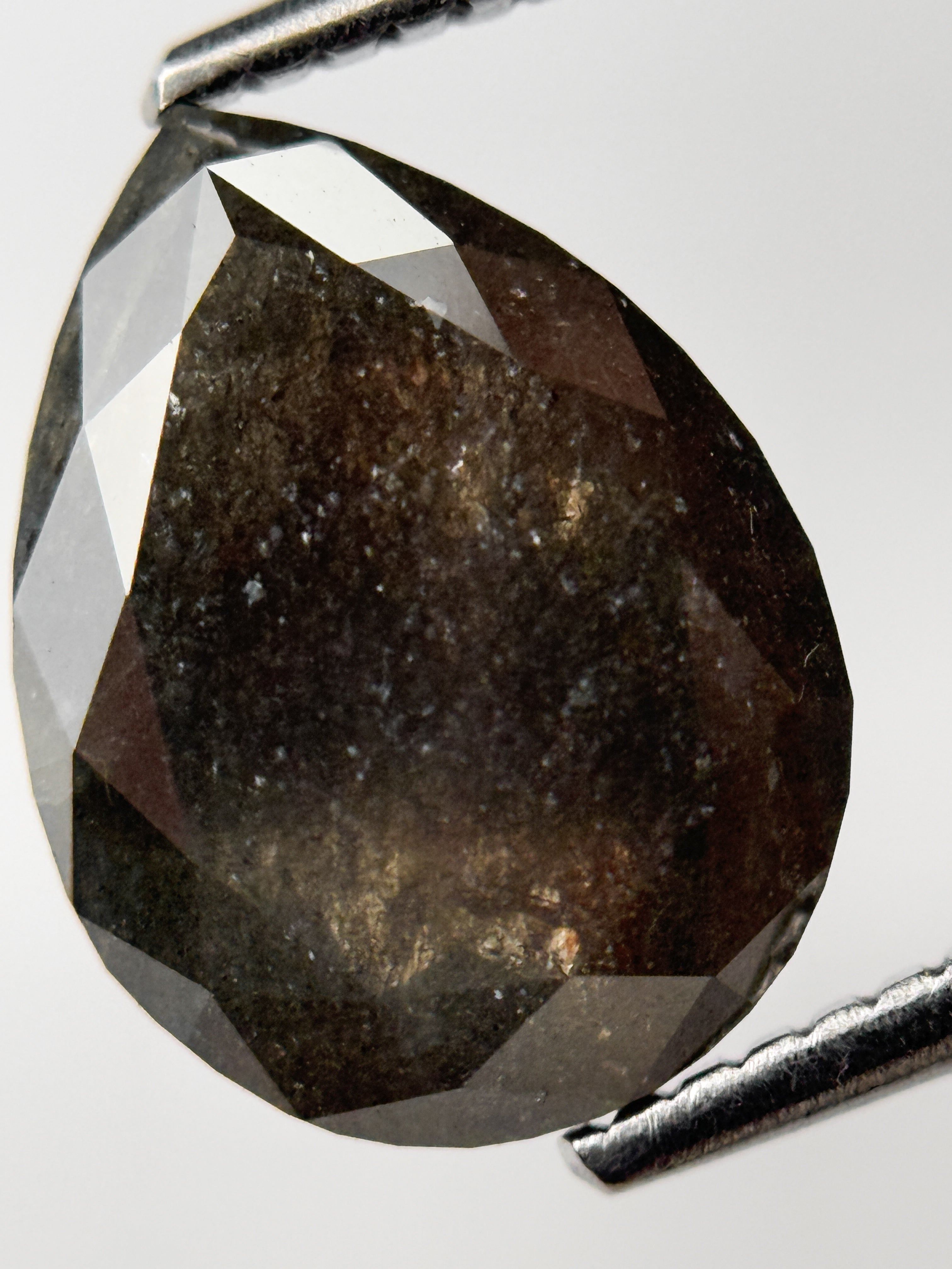 3.37 Ct Pear Rose Cut Grey Natural Salt and Pepper Diamond