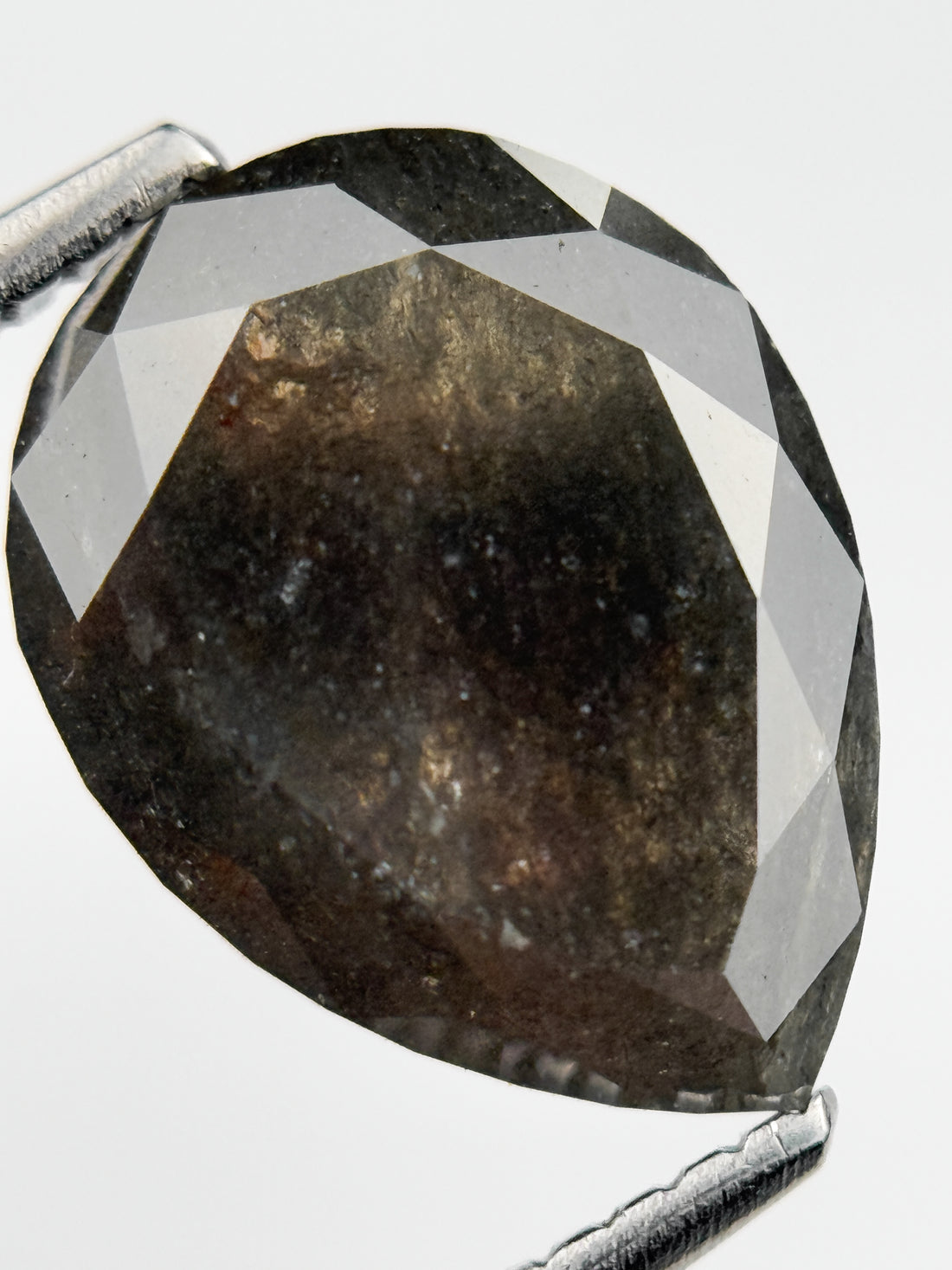 3.37 Ct Pear Rose Cut Grey Natural Salt and Pepper Diamond