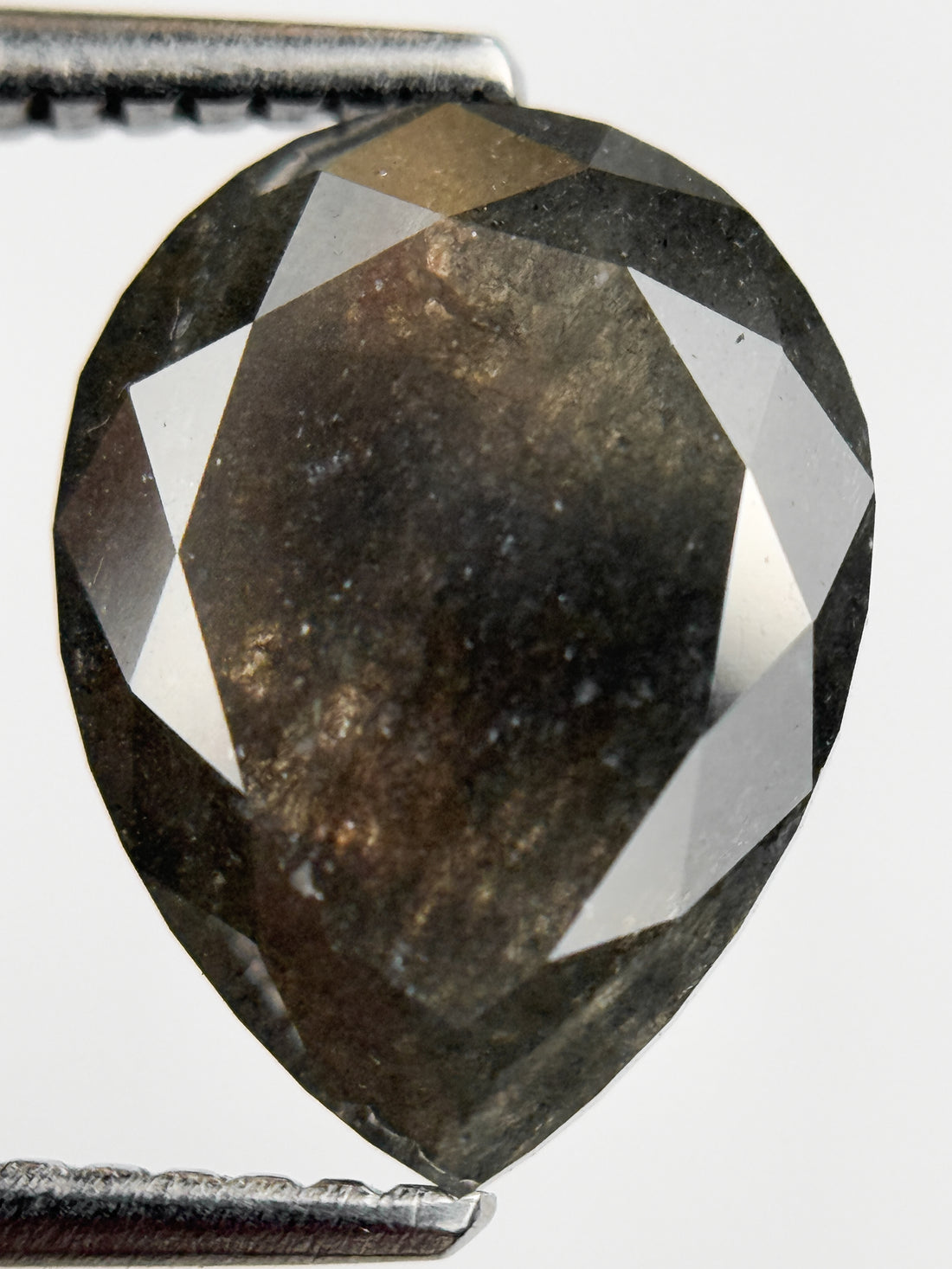 3.37 Ct Pear Rose Cut Grey Natural Salt and Pepper Diamond