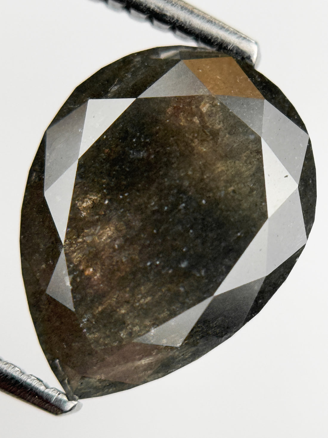 3.37 Ct Pear Rose Cut Grey Natural Salt and Pepper Diamond