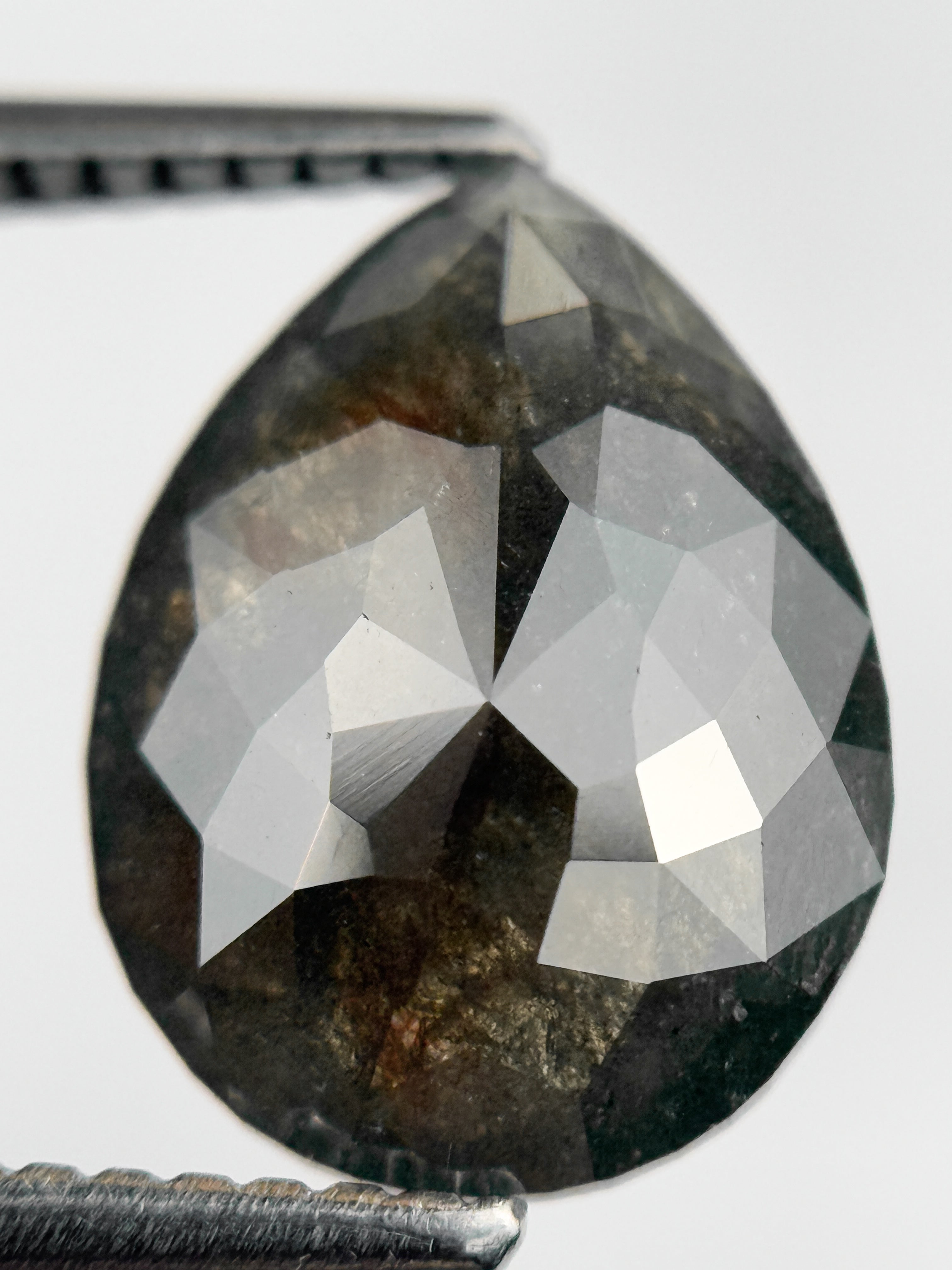 3.37 Ct Pear Rose Cut Grey Natural Salt and Pepper Diamond