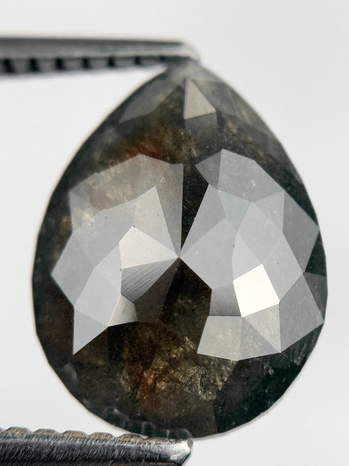 3.37 Ct Pear Rose Cut Grey Natural Salt and Pepper Diamond