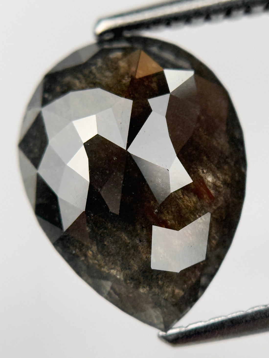3.37 Ct Pear Rose Cut Grey Natural Salt and Pepper Diamond