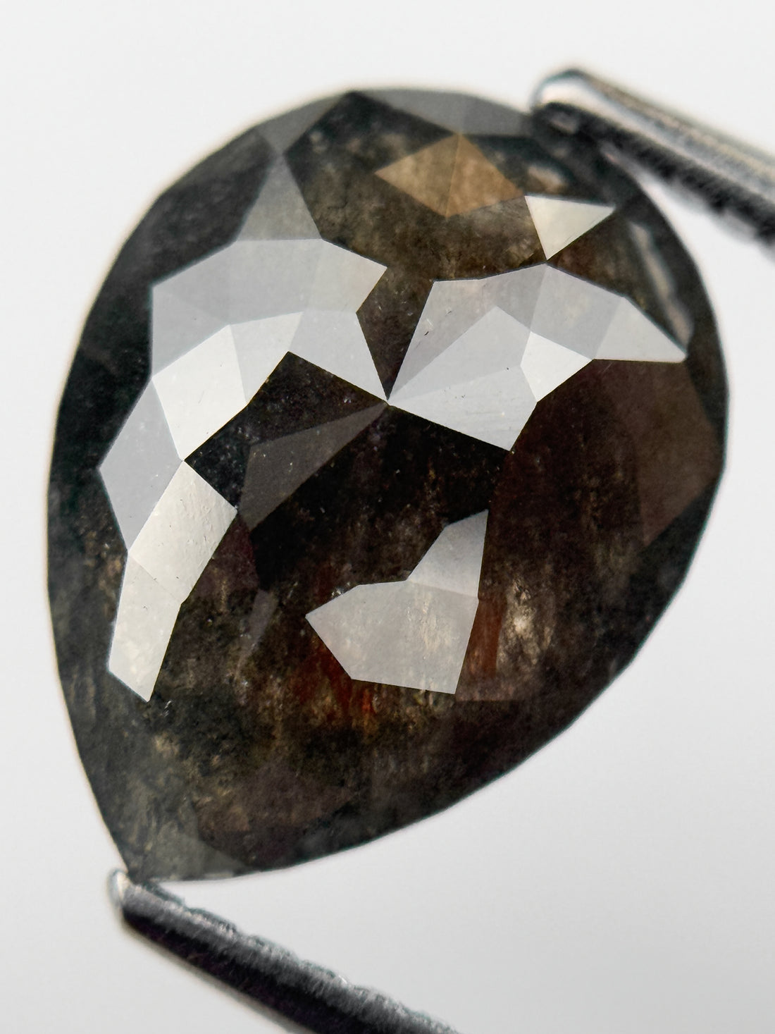 3.37 Ct Pear Rose Cut Grey Natural Salt and Pepper Diamond