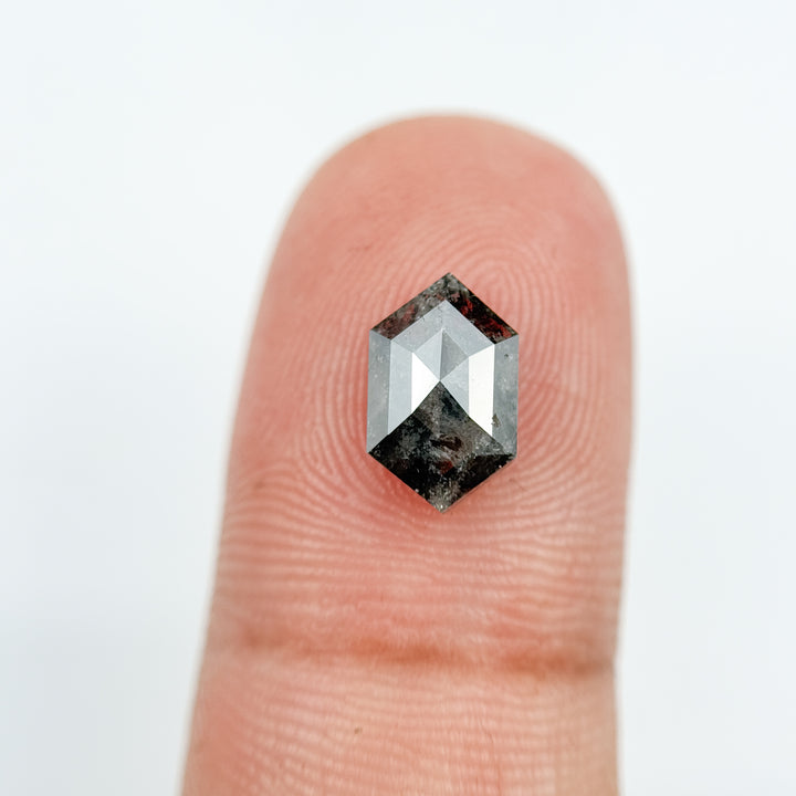 1.64 Ct Hexagon Rose Cut Grey Natural Salt and Pepper Diamond