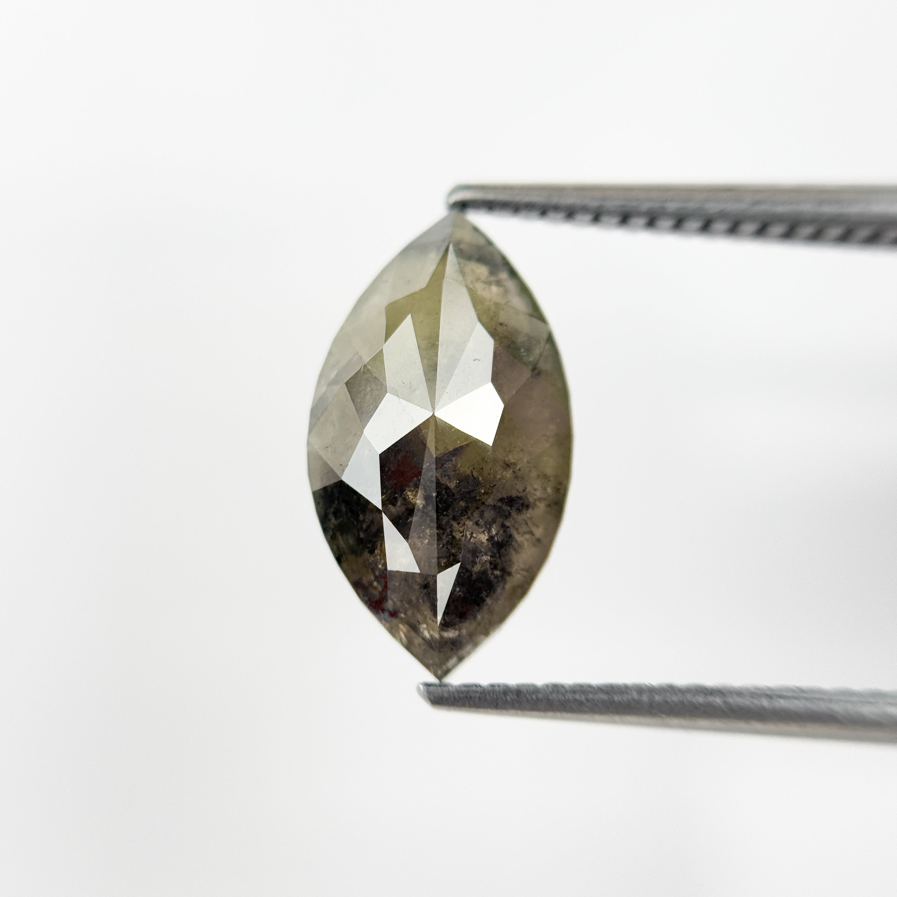 3.97 Ct Marquise Rose Cut Grey Natural Salt and Pepper Diamond