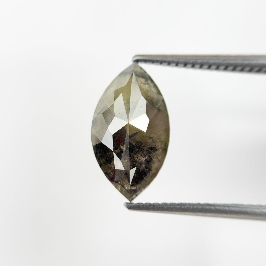 3.97 Ct Marquise Rose Cut Grey Natural Salt and Pepper Diamond