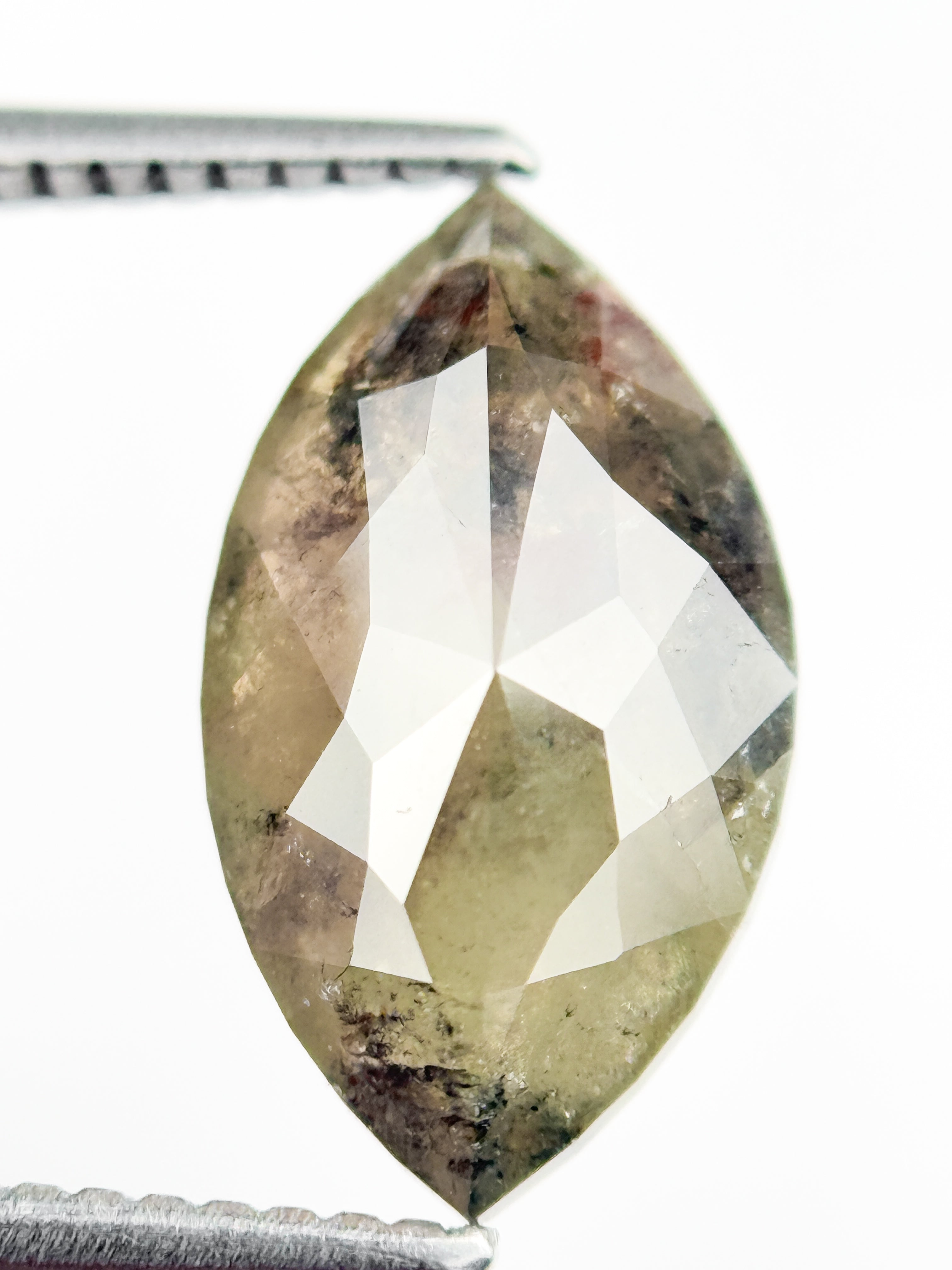 3.97 Ct Marquise Rose Cut Grey Natural Salt and Pepper Diamond