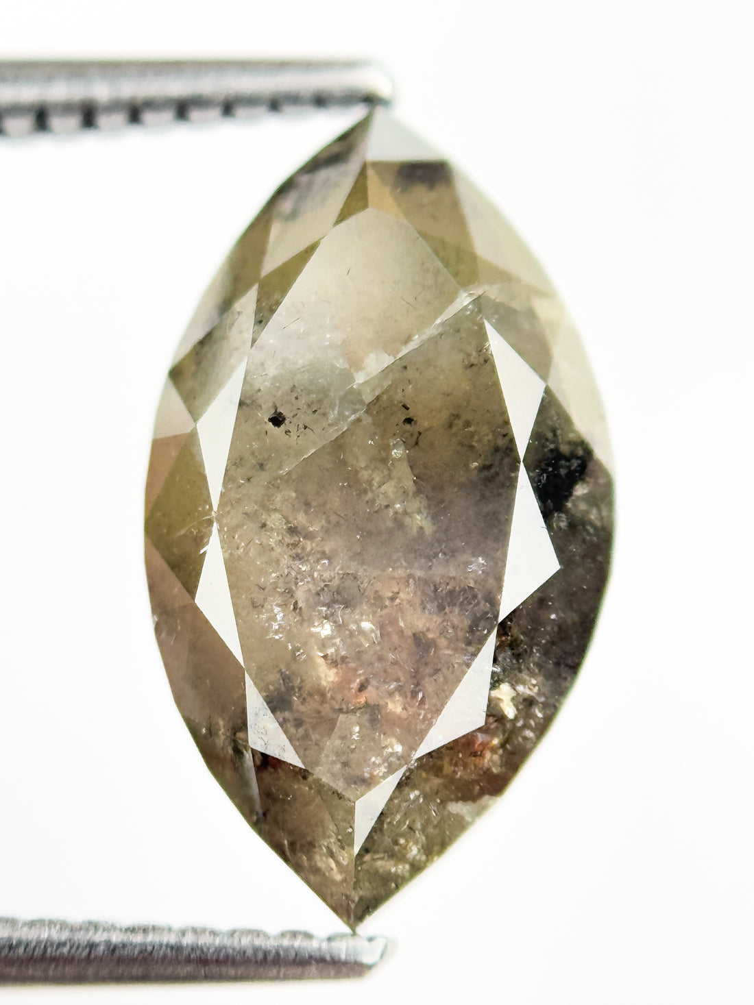 3.97 Ct Marquise Rose Cut Grey Natural Salt and Pepper Diamond