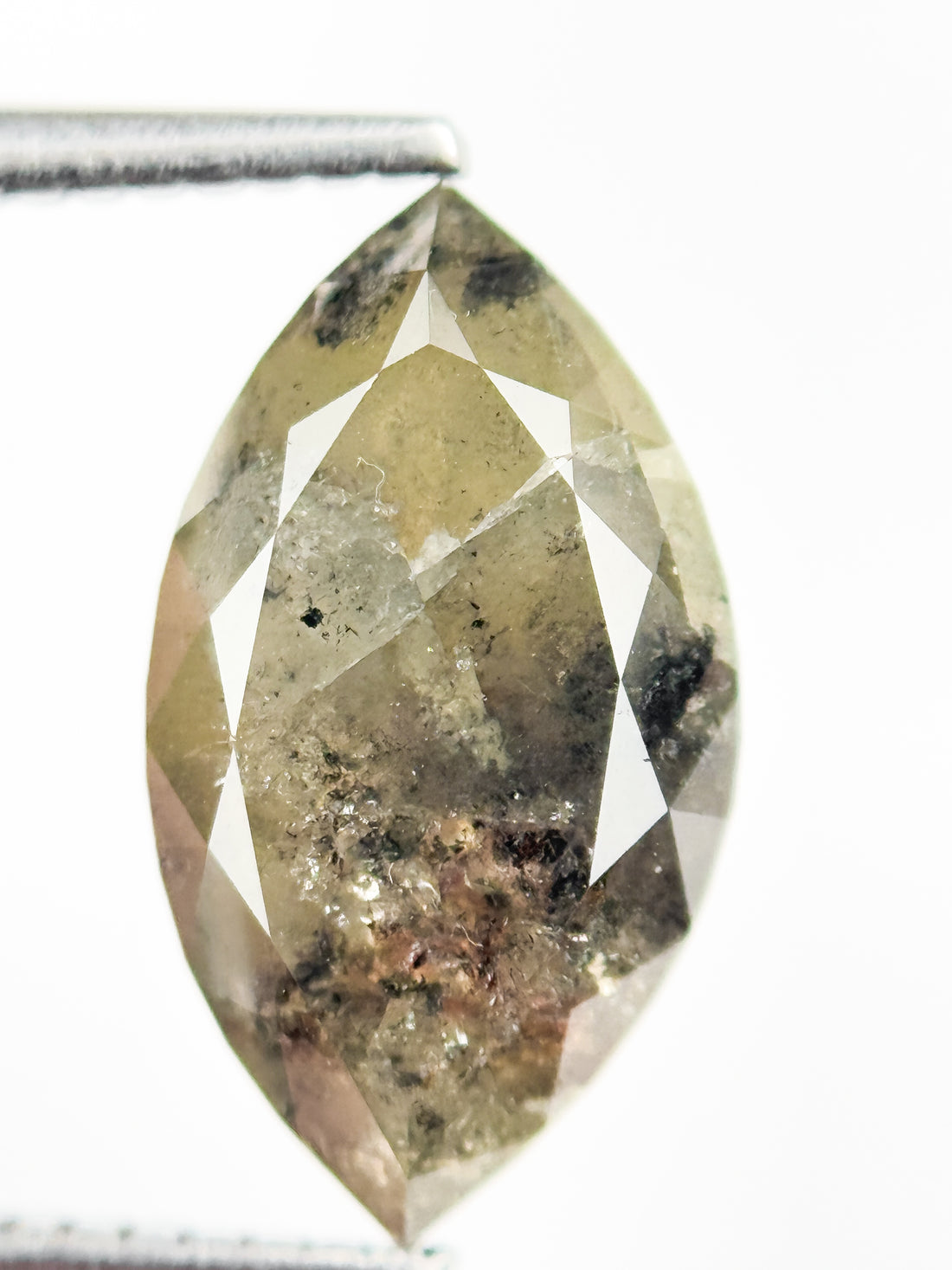 3.97 Ct Marquise Rose Cut Grey Natural Salt and Pepper Diamond