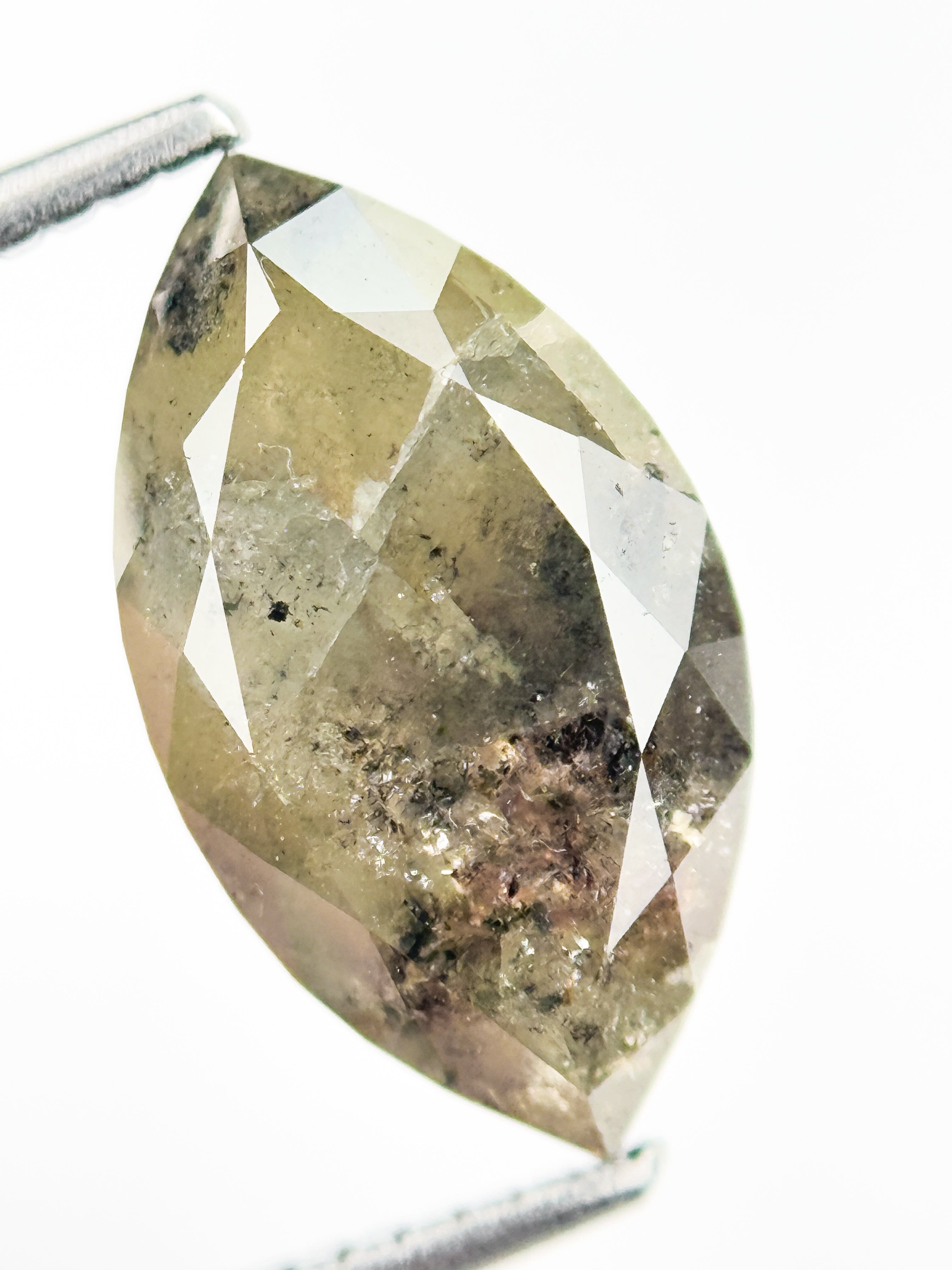 3.97 Ct Marquise Rose Cut Grey Natural Salt and Pepper Diamond