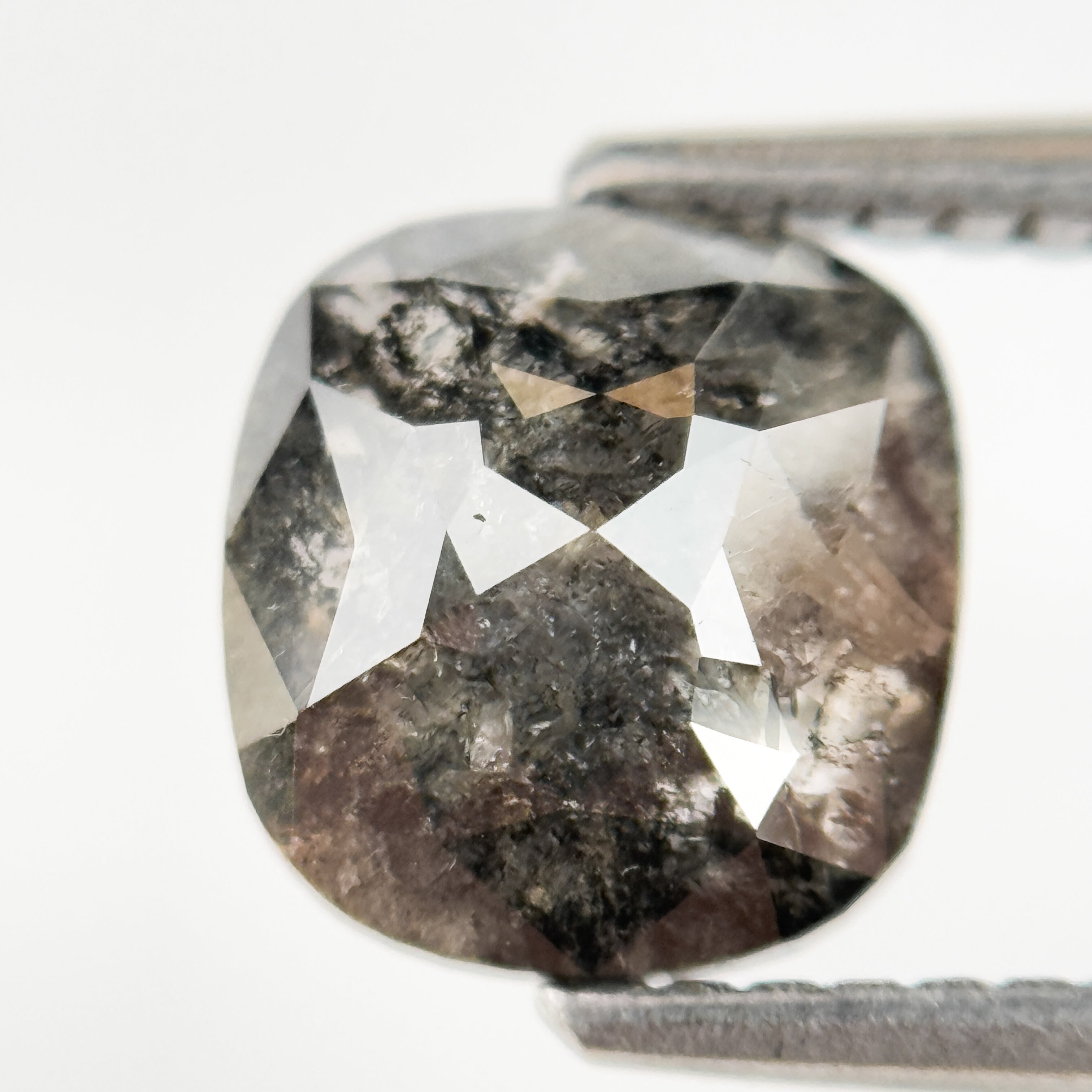 1.87 Ct Cushion Rose Cut Grey Natural Salt and Pepper Diamond