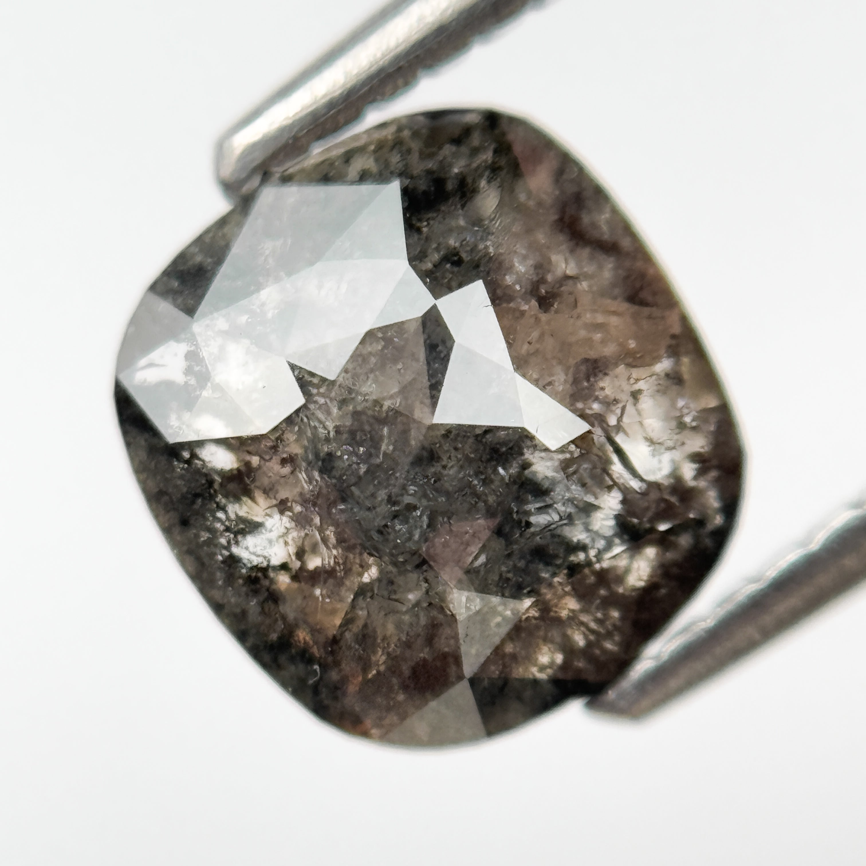 1.87 Ct Cushion Rose Cut Grey Natural Salt and Pepper Diamond