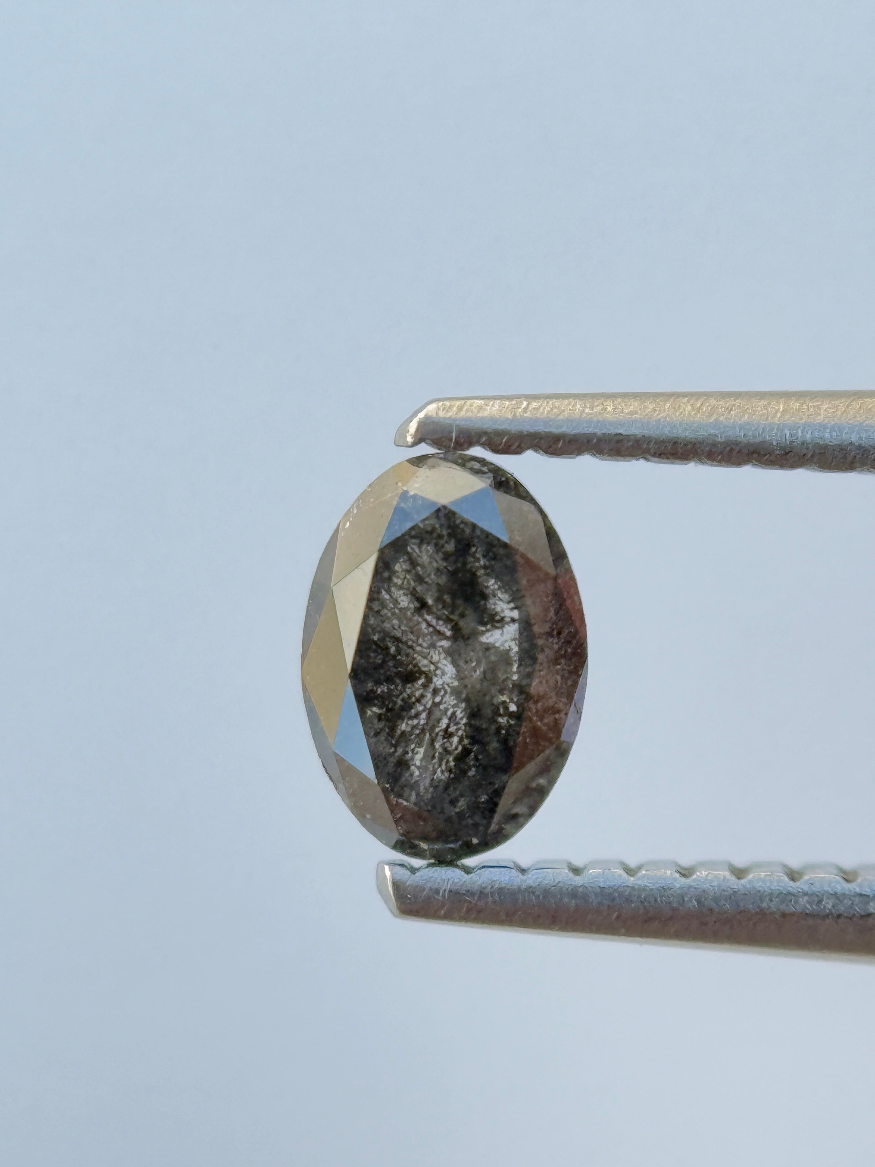 0.50 Ct Oval Rose Cut Grey Natural Salt and Pepper Diamond